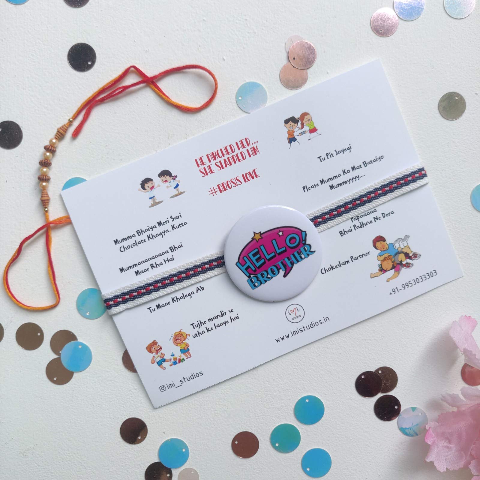 Imi Studios Hello Brother Badge Rakhi For Brothers Rakshabandhan