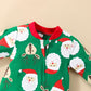 Fancyinn Infant Newborn Boy Girl Christmas Costume Xmas Long Sleeves Jumpsuit Elk Cosplay Zipper Romper Green Santa Claus 6-9Months