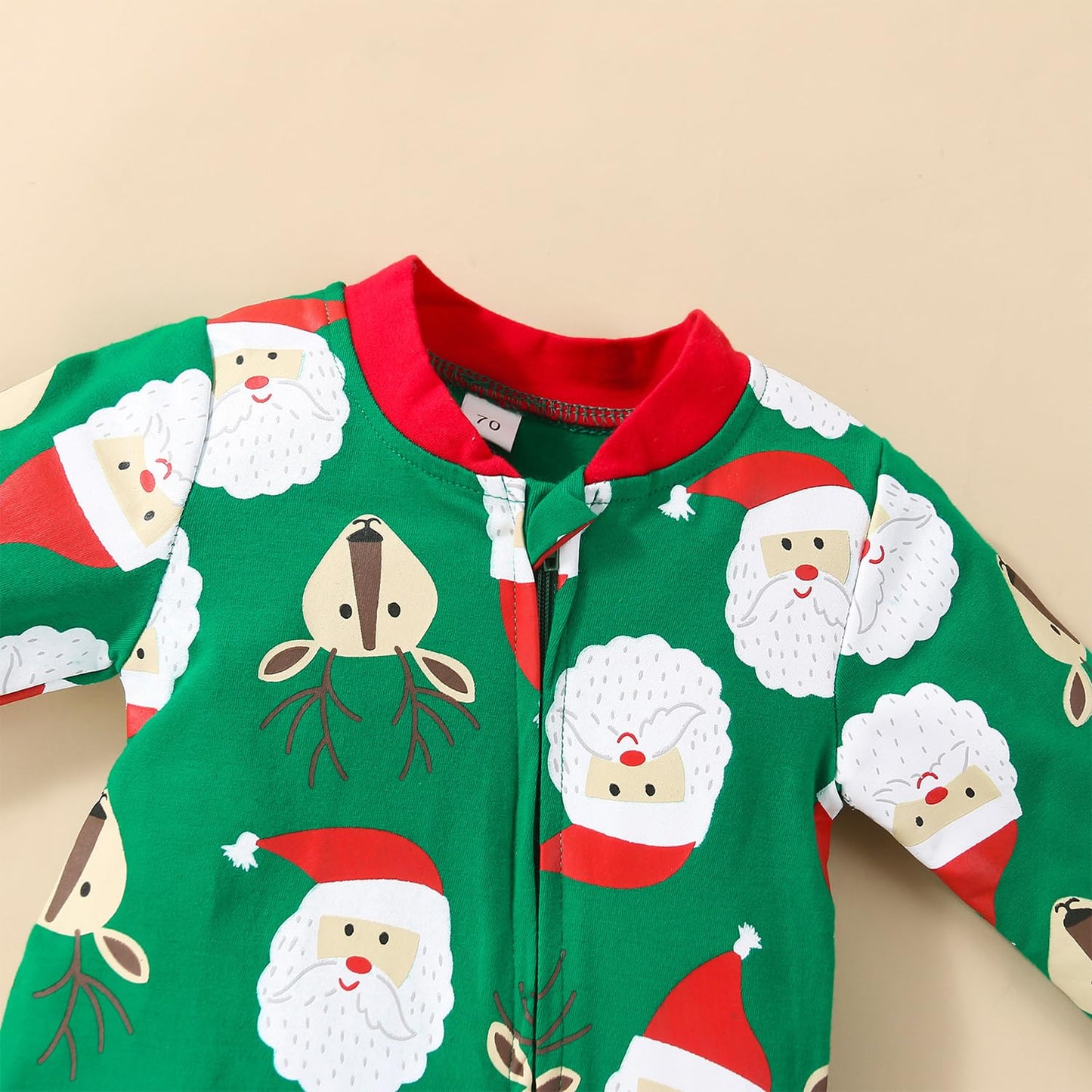 Fancyinn Infant Newborn Boy Girl Christmas Costume Xmas Long Sleeves Jumpsuit Elk Cosplay Zipper Romper Green Santa Claus 6-9Months