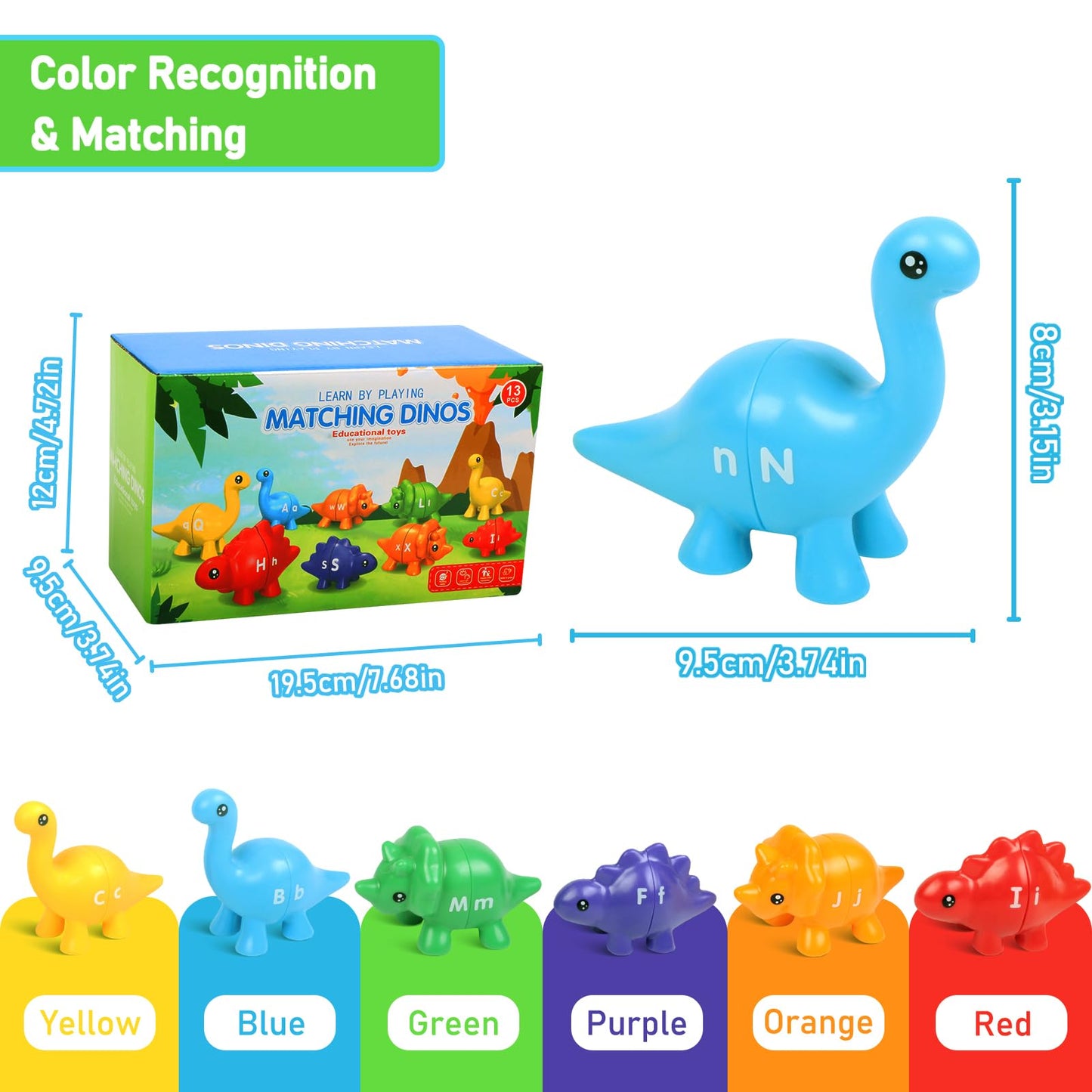 Letters Matching Game Dinosaur Toys 26 Letters Double-Sided Abc Alphabet Match Uppercase Lowercase, Montessori Learning Toy Educational Fine Motor Skill For 12 Months Toddlers Kids 1 2 3 4 5 Years Old
