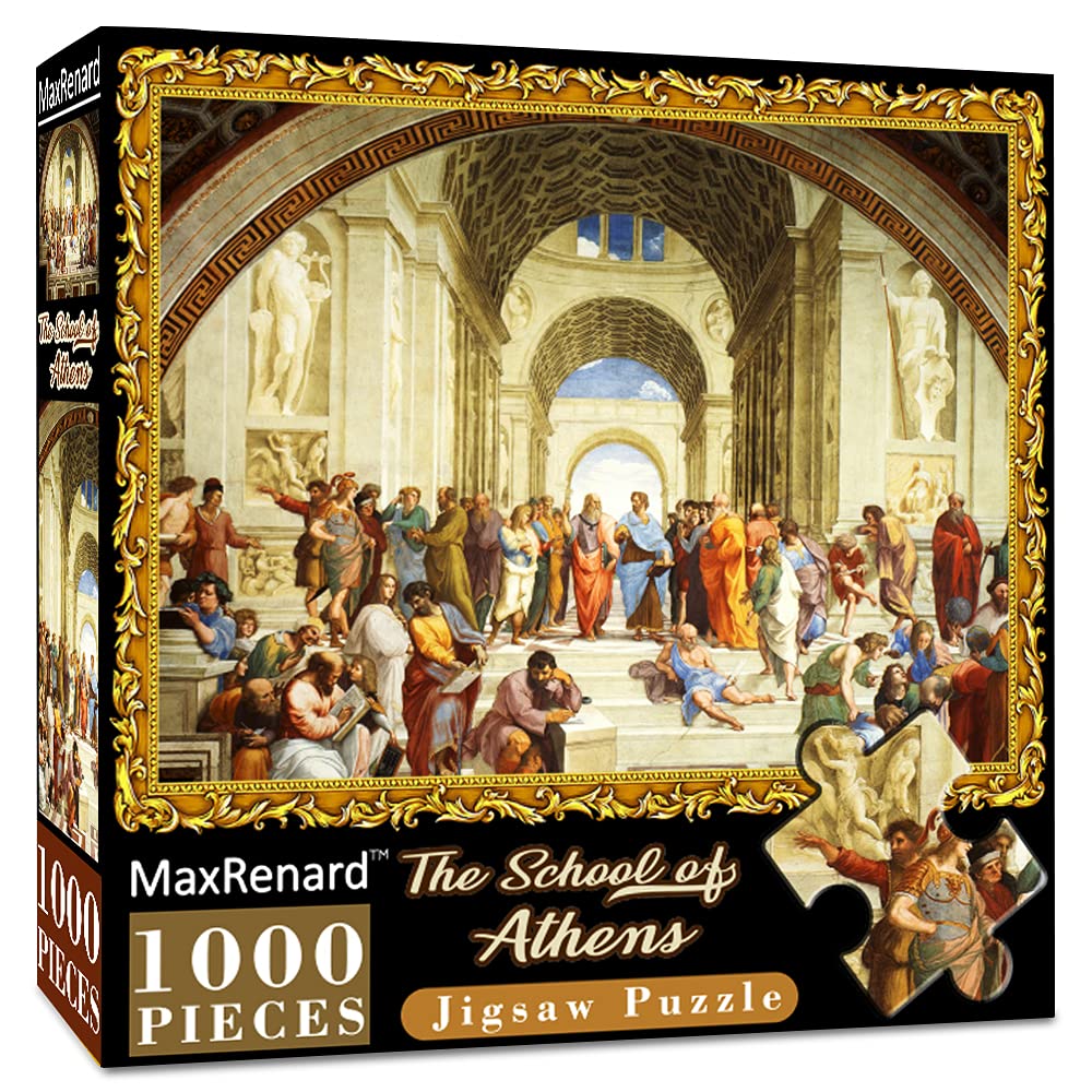 MaxRenard Fine Art Famous Oil Painting Jigsaw Puzzle 1000 Pieces The School of Athens Raphael Puzzle for mature-themed Museum Collection Home Decoration Family Game Gift