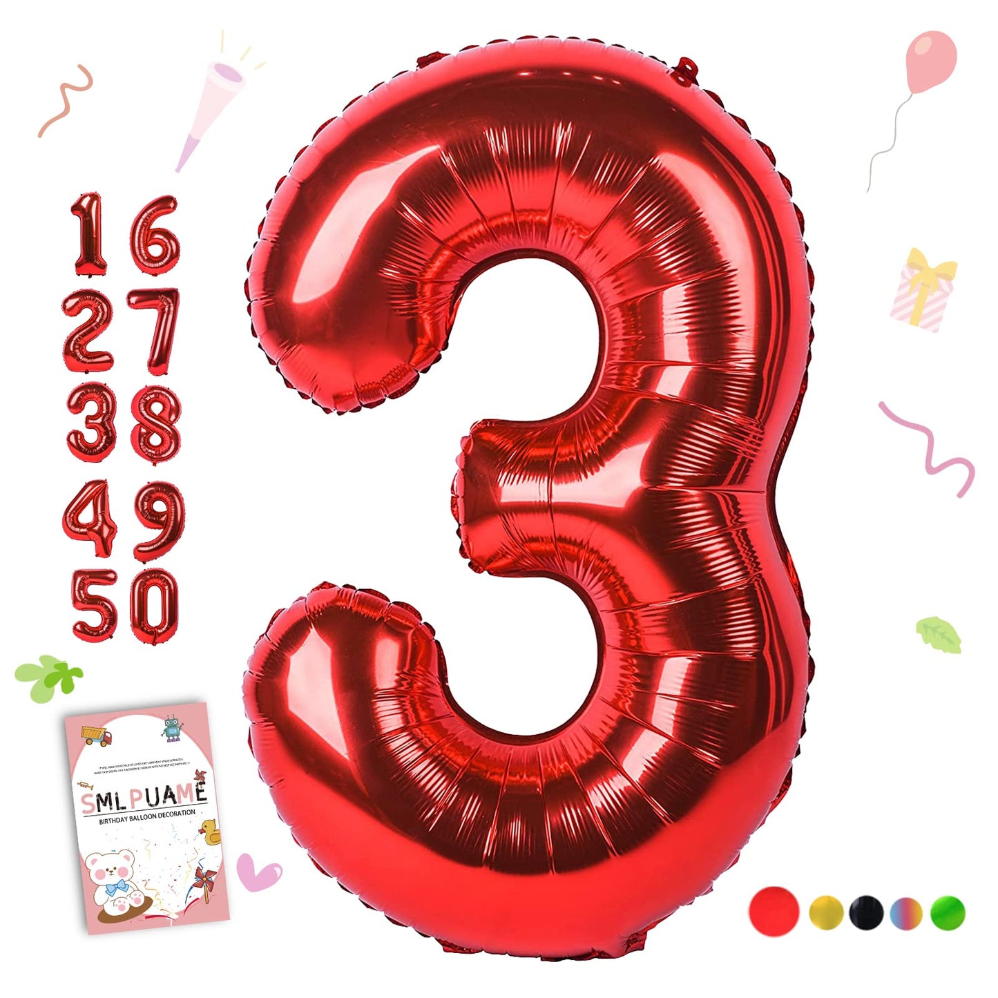 Smlpuame 40 Inch Number Balloon 0-9 Red Large Number 3 Balloons,Digital Balloons For Birthday Party Celebration Decorations Supp