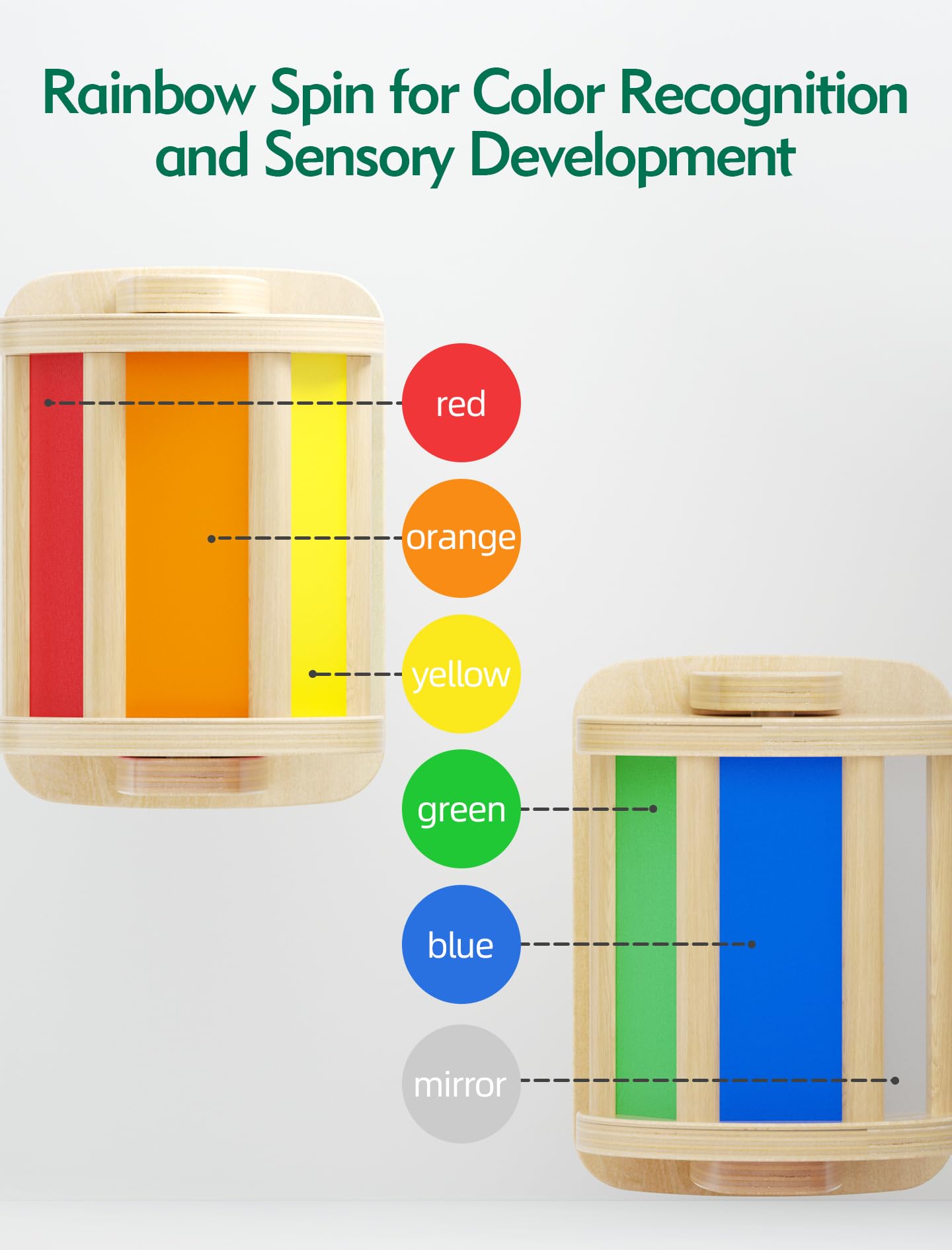 Montessori Spinning Drum Toy Set for Babies 6-12 Months  Sensory Development & Tummy Time Fun - Wooden Infant Toys with Mirror & Bell  for Boys & Girls