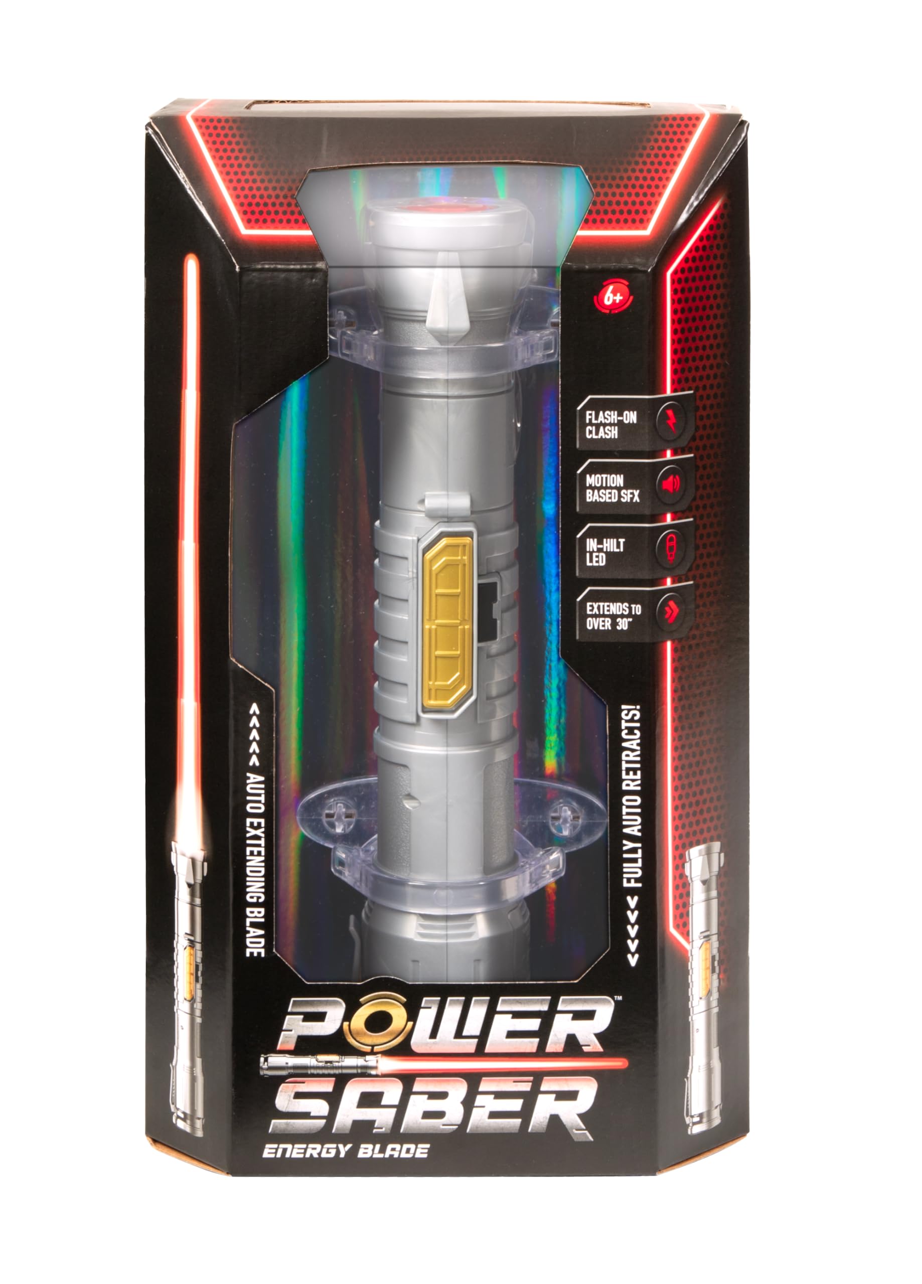 Goliath Power Saber Energy cutting edge Red | First Ever Automatic Saber | Auto Extending & Retracting Saber | Extends 35 (90cm) | Motion Based SFX | Ages 6