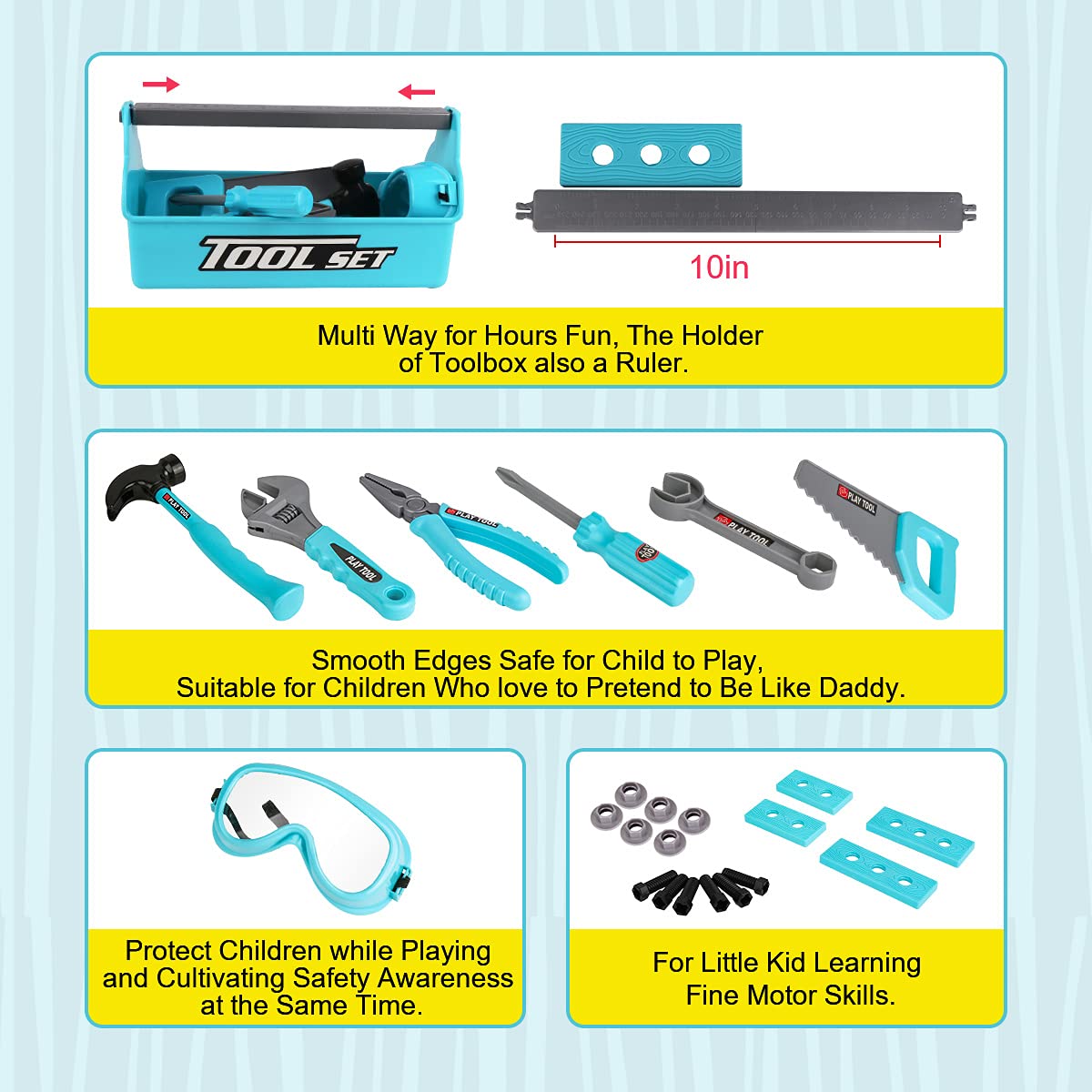 LOYO Kids Tool Set - Pretend Play Construction Toy with Tool Box Kids Tool Belt Electronic Toy Drill Construction Accessories Gi