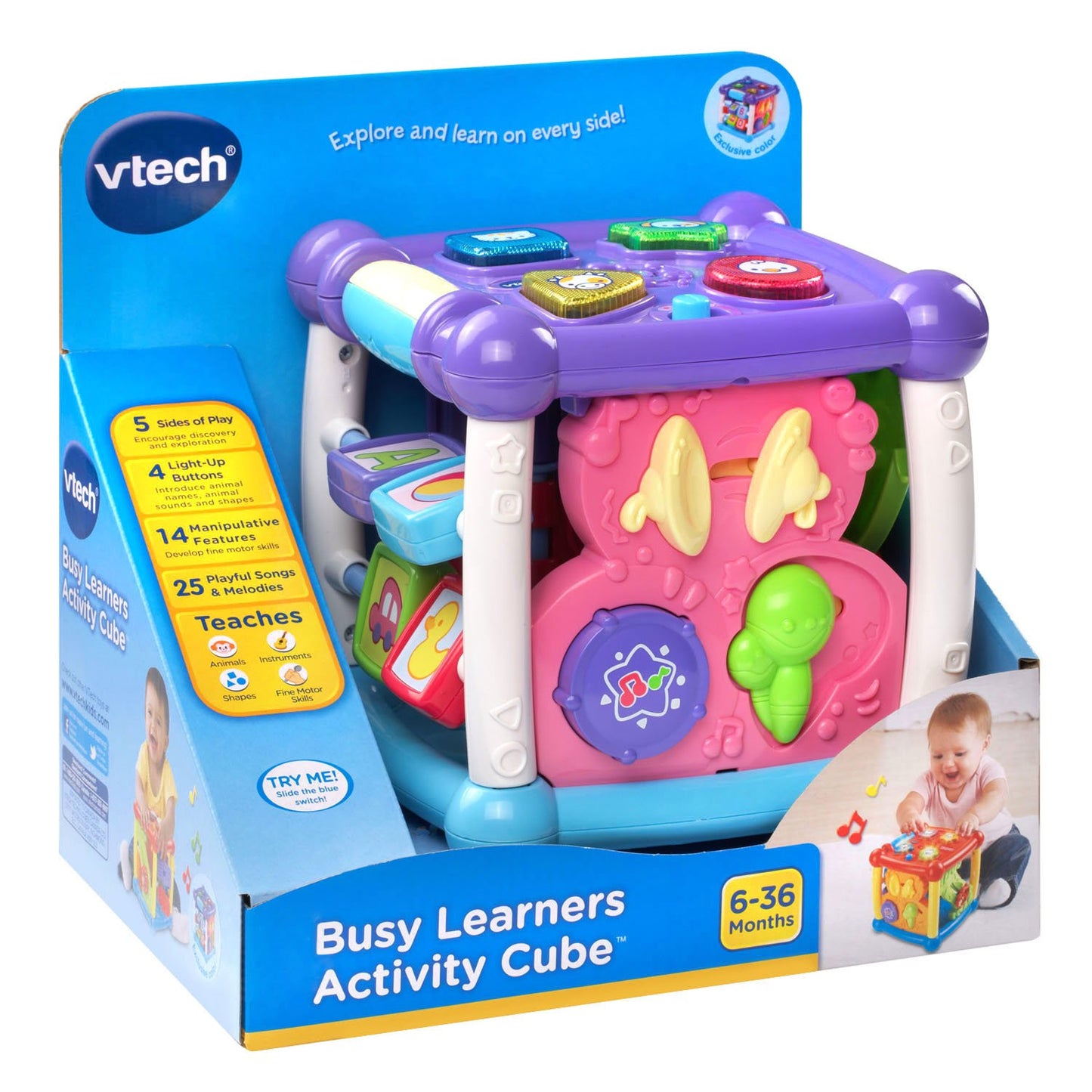 VTech Busy Learners Activity Cube - Purple, Standard Packaging, Plastic, Model 80-150589