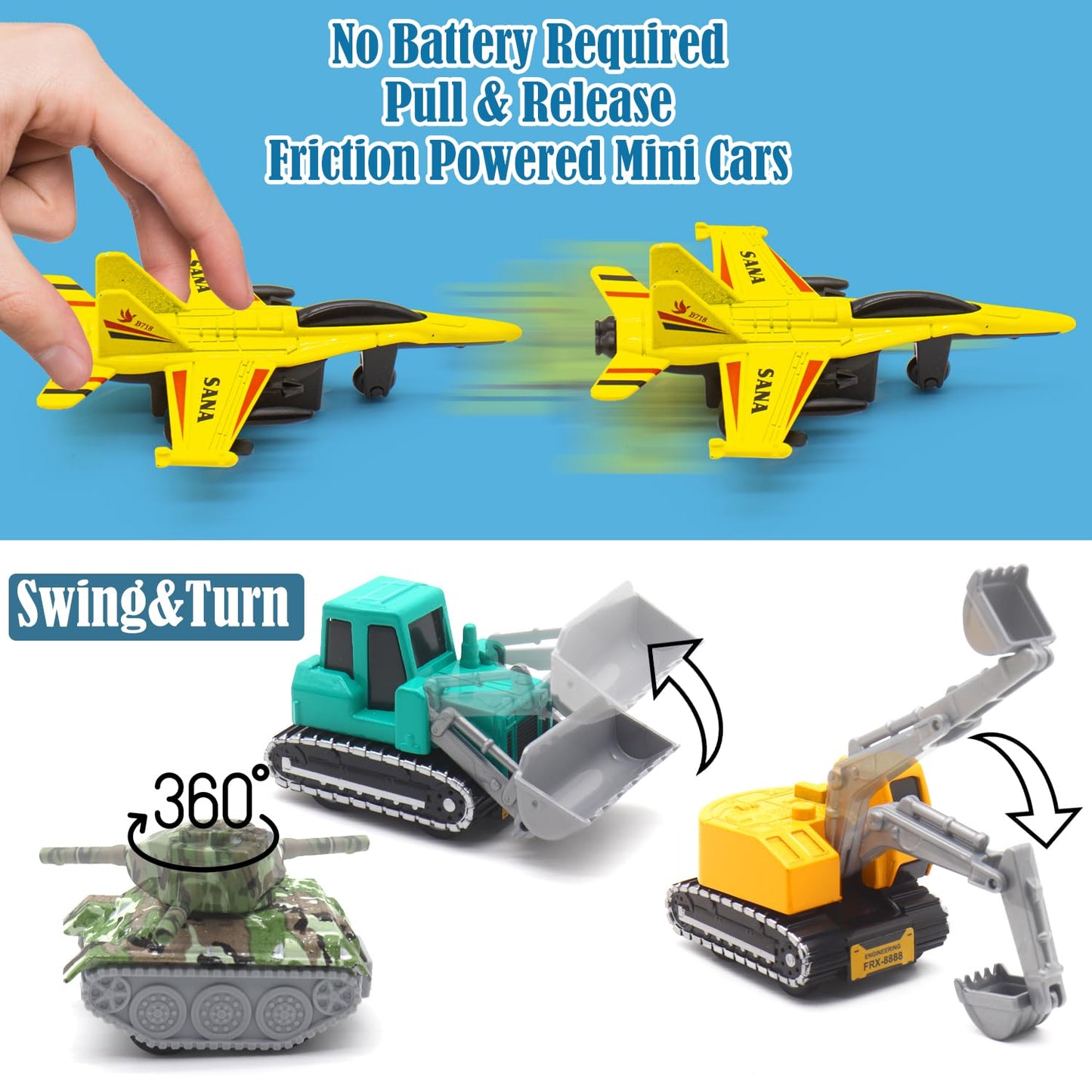 Mostop Die-Cast Mini Pull Back Cars - 18 Piece Toddler Toy Car Bulk Party Favor With Small Construction Vehicles - Car Pack - Pu