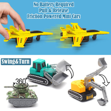 Mostop Die-Cast Mini Pull Back Cars - 18 Piece Toddler Toy Car Bulk Party Favor With Small Construction Vehicles - Car Pack - Pu