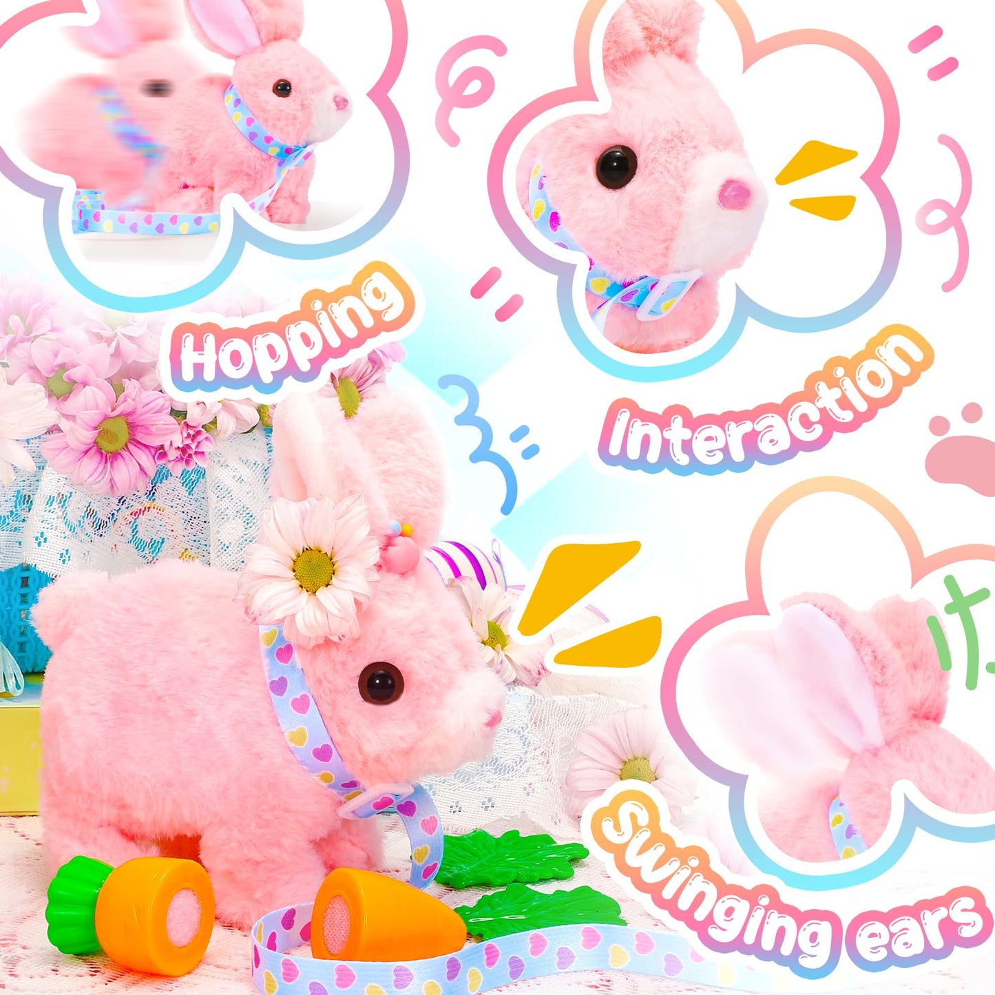 Tagitary Plush Toys Bunny Toys For Kids With Sounds,Can Walk,Wiggle Ears,Twitch Mouth And Nose,Hopping Interactive Electronic Rabbit Toys With Leash,Easter Christmas Birthday Gift For Toddlers Kids