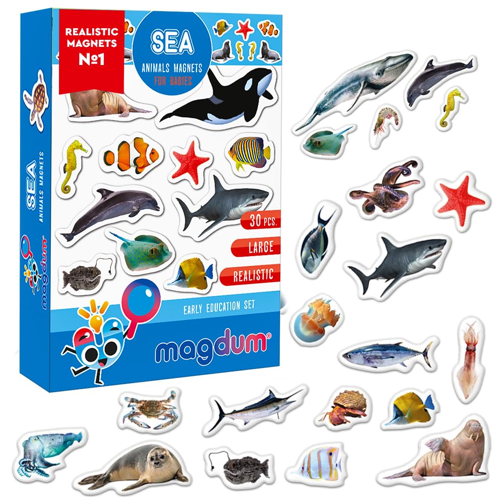 Fridge Magnets For Toddlers - 30 Sea Photo Kids Magnets For Fridge - Toddler Magnets For Refrigerator - Magnetic Animals - Fridge Magnets For Kids - Animal Magnets - Toddler Fridge Magnets