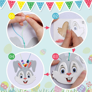 Fennoral 12 Pack Easter Craft Kit For Kids Make You Own Easter Bead Necklace Making Kit For Girls Boy Diy Easter Arts And Crafts