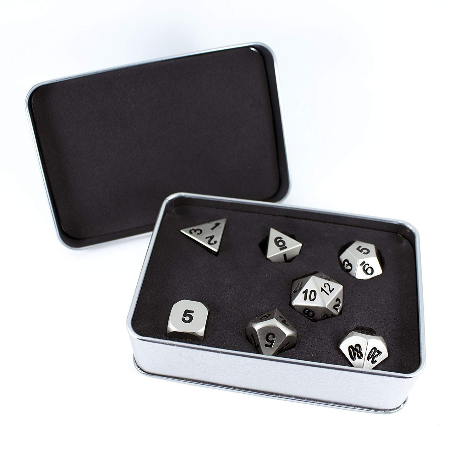 Paladin Roleplaying Silver Metal Dice - Full Polyhedral Set - in Presentation Case