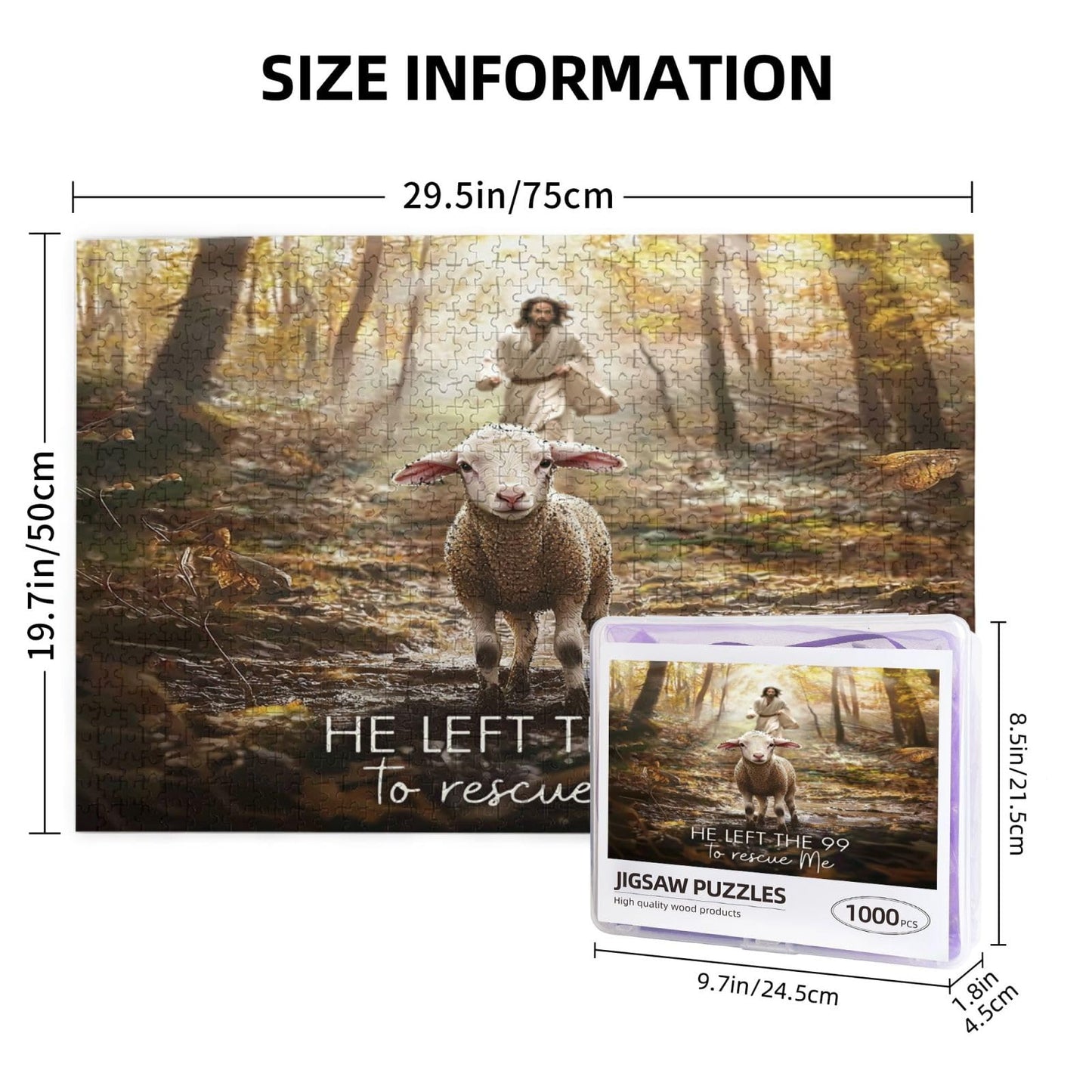 Christian Jesus and Lamb Puzzles for mature-themeds 1000 Pieces Religious Jigsaw Puzzles Jesus Running After Lost Lamb Wooden Puzzle Family Activity Game Puzzle for Easter Christmas