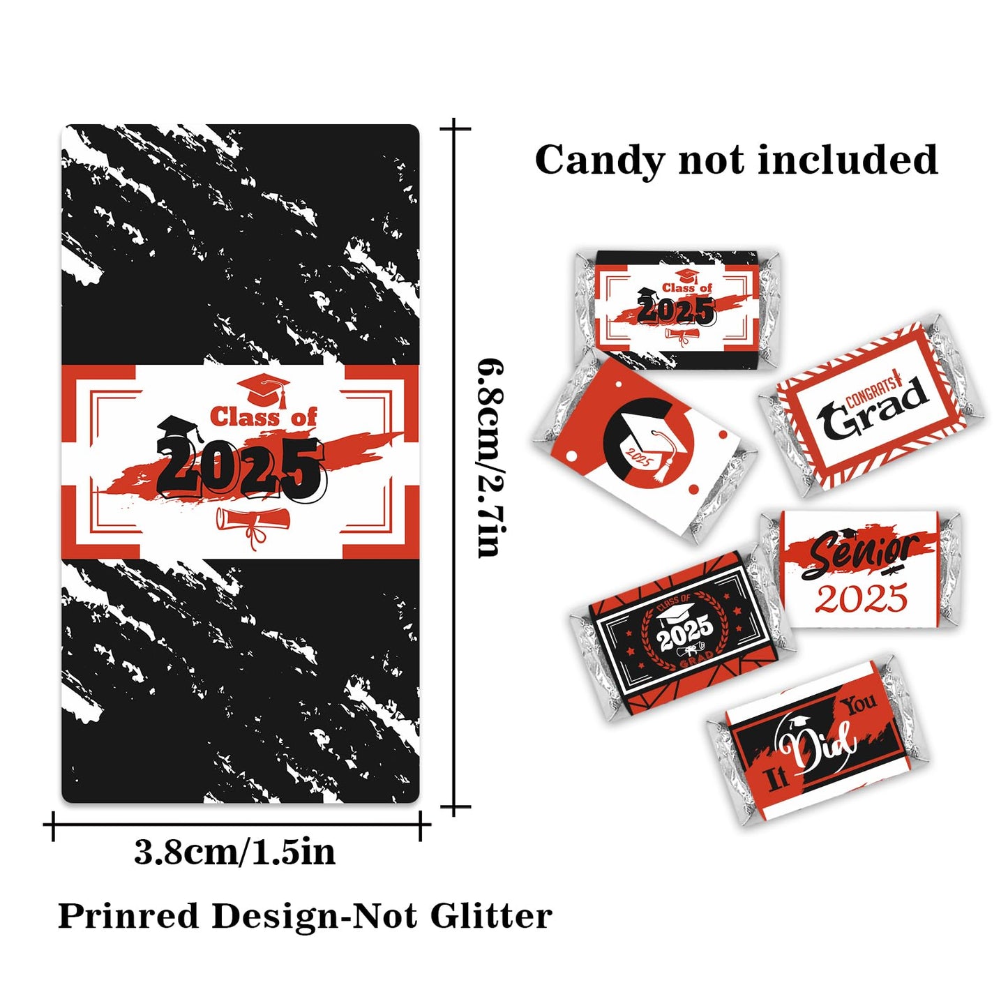 Graduation Cap Party Class of 2025 Miniatures Candy Bar Wrapper, Mini Candy Chocolate Bar Stickers, Labels, Candy Not Included,