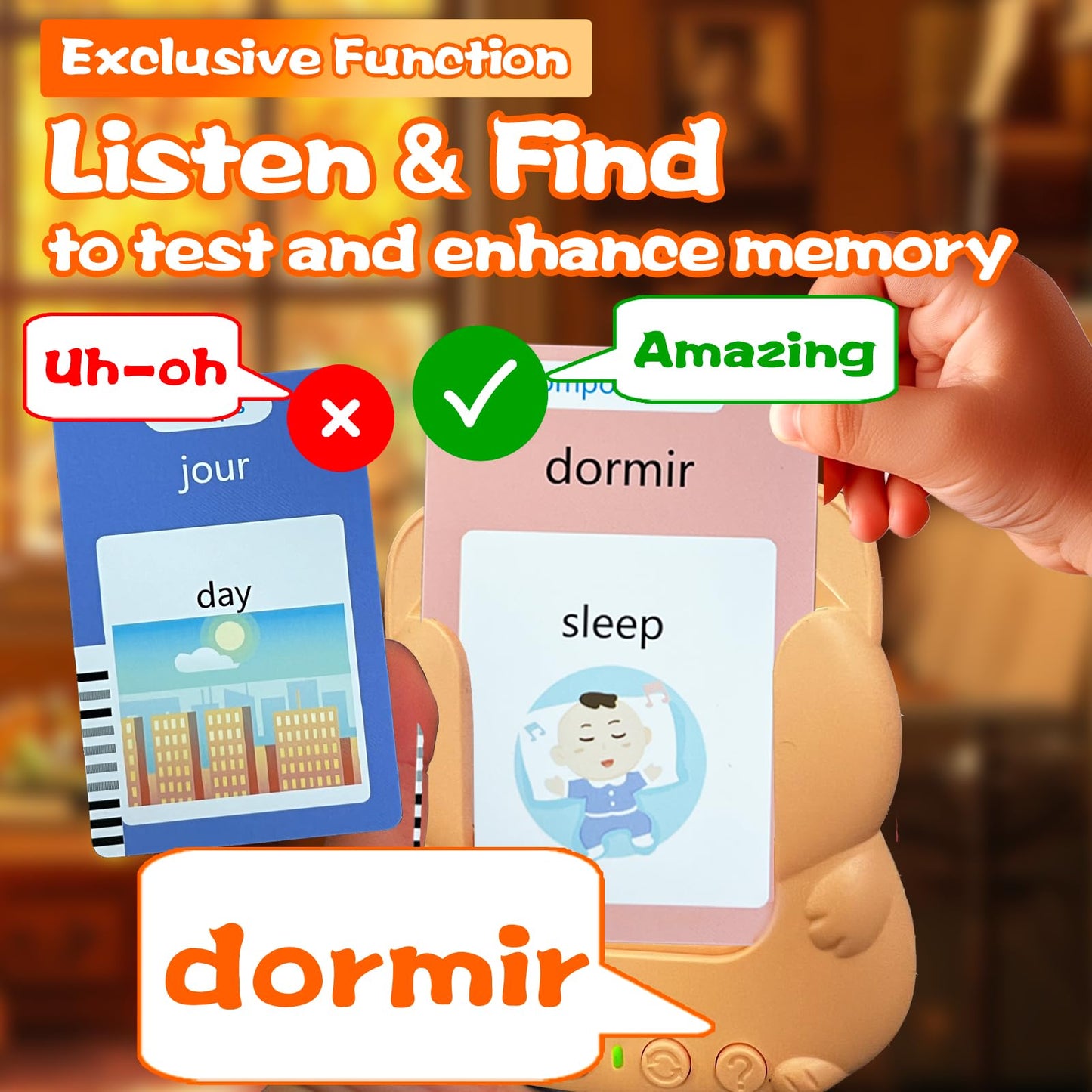 Halcontorno Talking Flash Cards For Kids - French Bilingual English Flashcard For Toddlers 3-12, Test Mode, 510 Sight Words, Aud