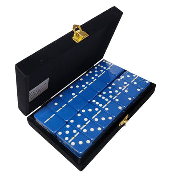 Marion Domino Double 6 Blue Jumbo Tournament Professional Size With Spinners In Elegant Black Velvet Case.