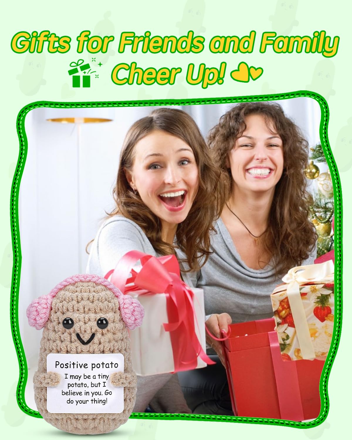 Jelutar Mini Funny Positive Potato, 3 Inch Knitted Doll With Positive Card For Cheer Up Gifts And Party Decorations, Cute Positi