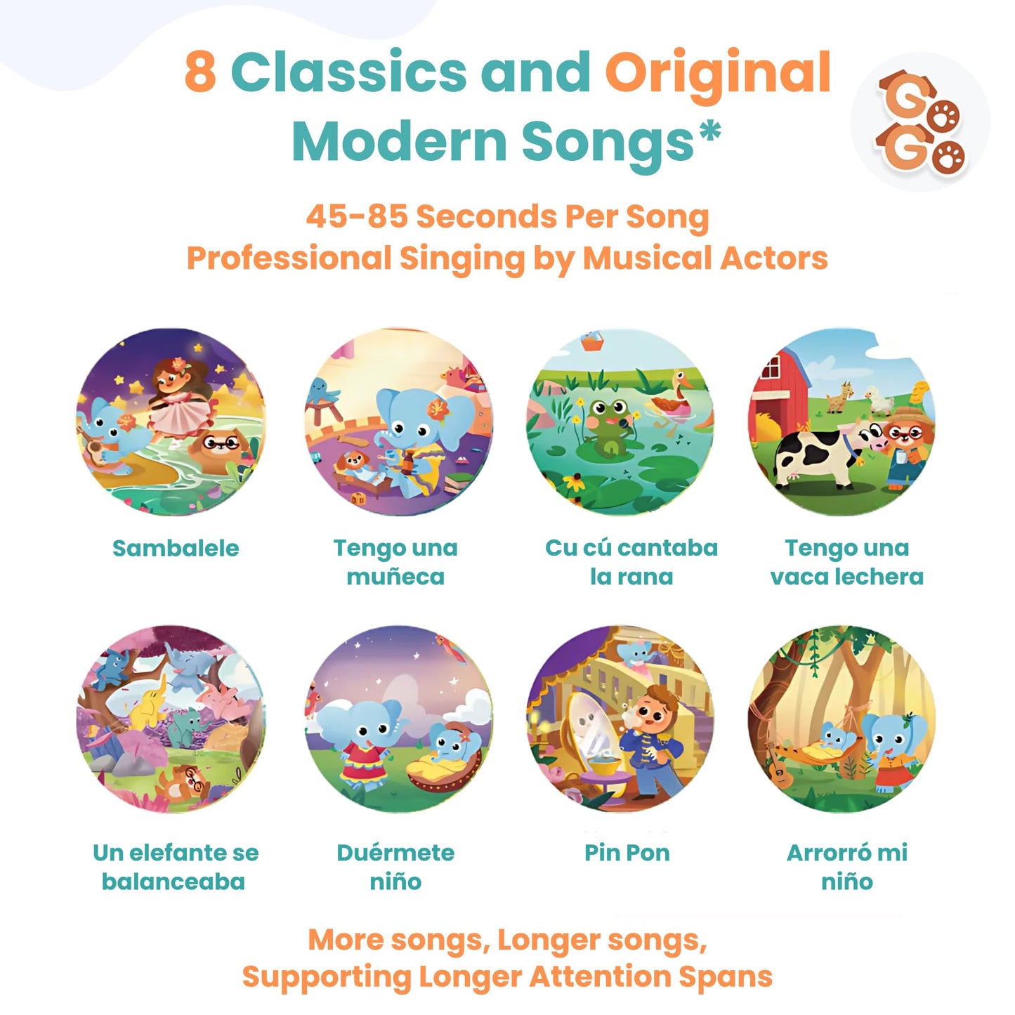 Go Go Spanish Musical Book Vol. 1: 8 Songs, Bilingual Spanish & English Learning Toy, Libros En Espaol Para Nios, Spanish Nurser