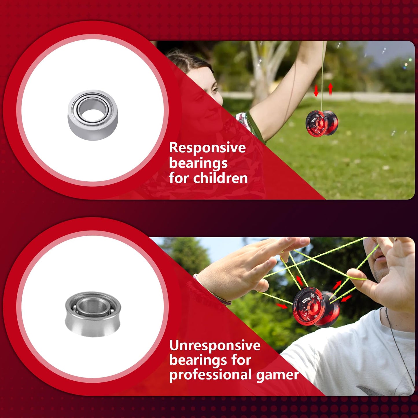 HKSOD Yoyo Professional Responsive Yoyo for Kids Beginners  Unresponsive Professional Yoyos for mature-themed  Trick Yoyos for Advanced Players with Bearing Accessories+Removal Tool (Black & Red)