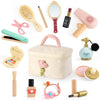 Atoylink Wooden Makeup Toy Set, 15Pcs Hair Salon Girl Toys Toddler Pretend Play Makeup Kit with Plush Makeup Bag Princess Beauty