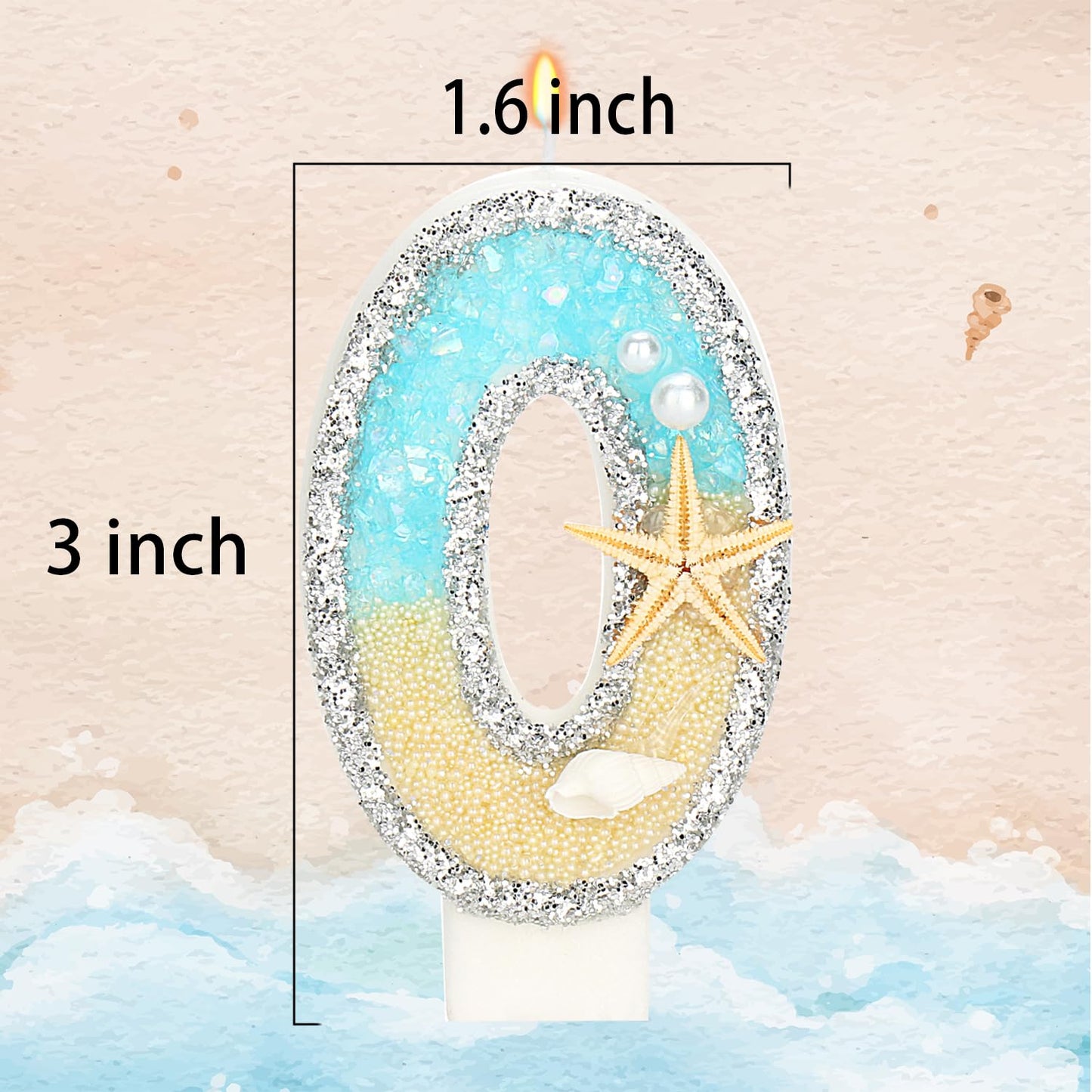 ElekFX 40th Birthday Candle for Cake, Beach Starfish Sequins Number Cake Candles, 2.76 inch Number 40 Happy Birthday Candle, Cak