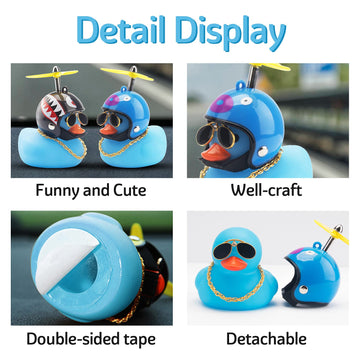 Wonuu Rubber Duck Toy Car Decoration Ornaments Duck Car Dashboard Decorations Cool Glasses Duck With Propeller Helmet (Blue-Fish