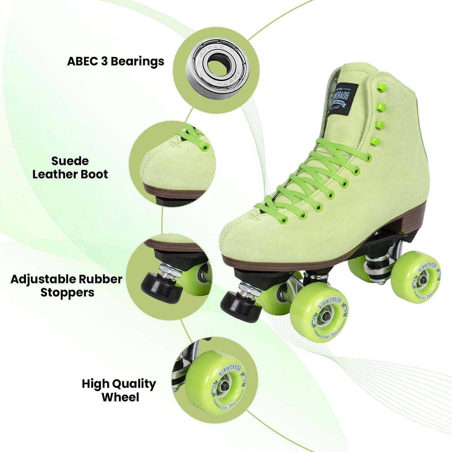 Sure-Grip Boardwalk Outdoor Skates - Suede, Key Lime, Mens 8 / Womens 9