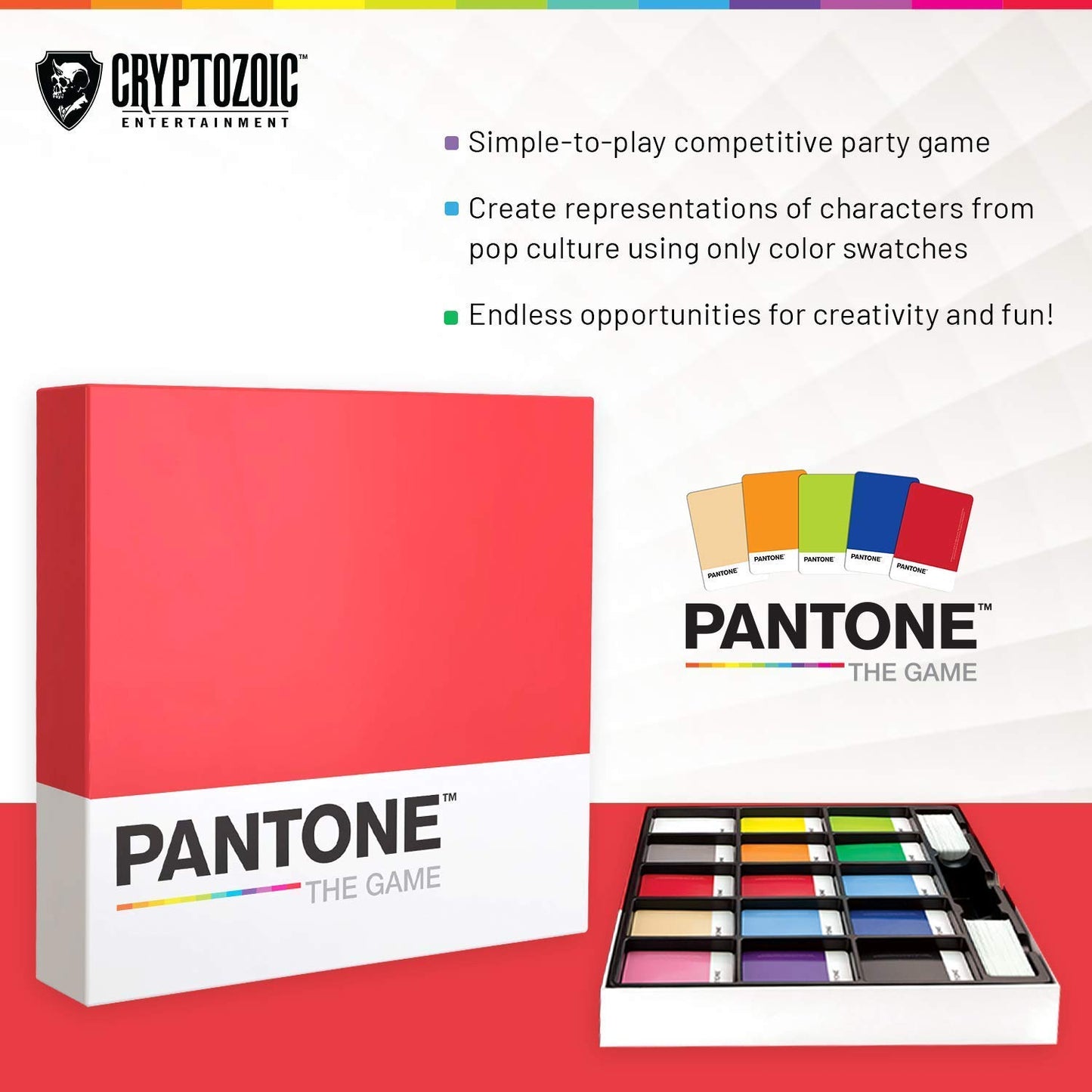 Cryptozoic Entertainment Pantone The Game - Competitive Party Game for Ages 8+ - Cardboard, White/Black/Blue Color Swatches
