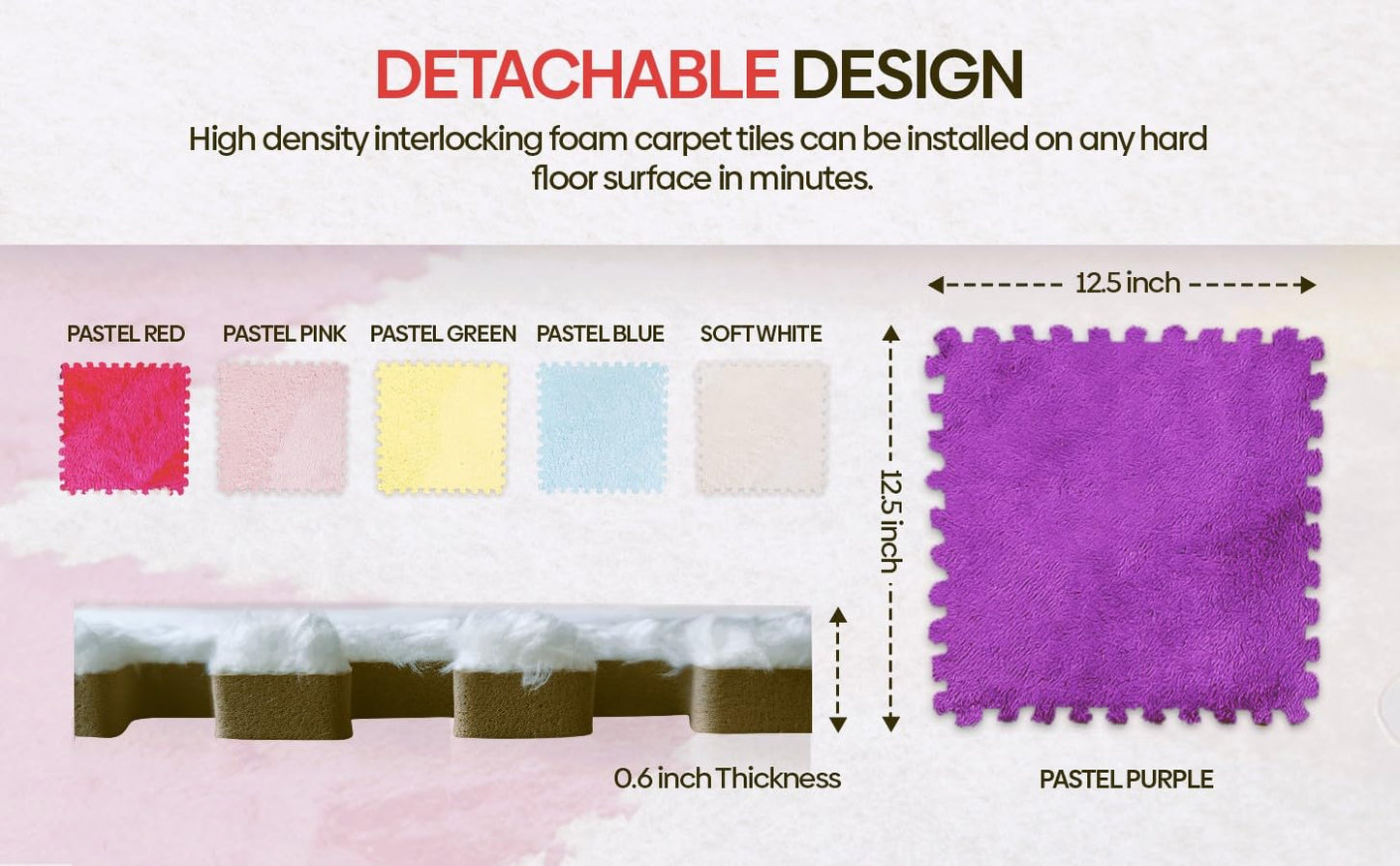 Large 16 Piece Carpet Squares Puzzle Mat - Plush Interlocking Carpet Tiles  Foam Floor Tiles for Baby Mat for Floor - Kids Play Mat Anti Slip Jigsaw Flooring Playmat Like Playroom Rug