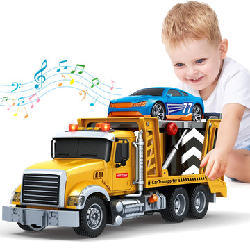 Bstoyder Kids Toys for 3 4 5 6 7 8 Years Old Boys, Transport Cars Carrier with Racing Car with Lights, Sounds, Toddler Friction 