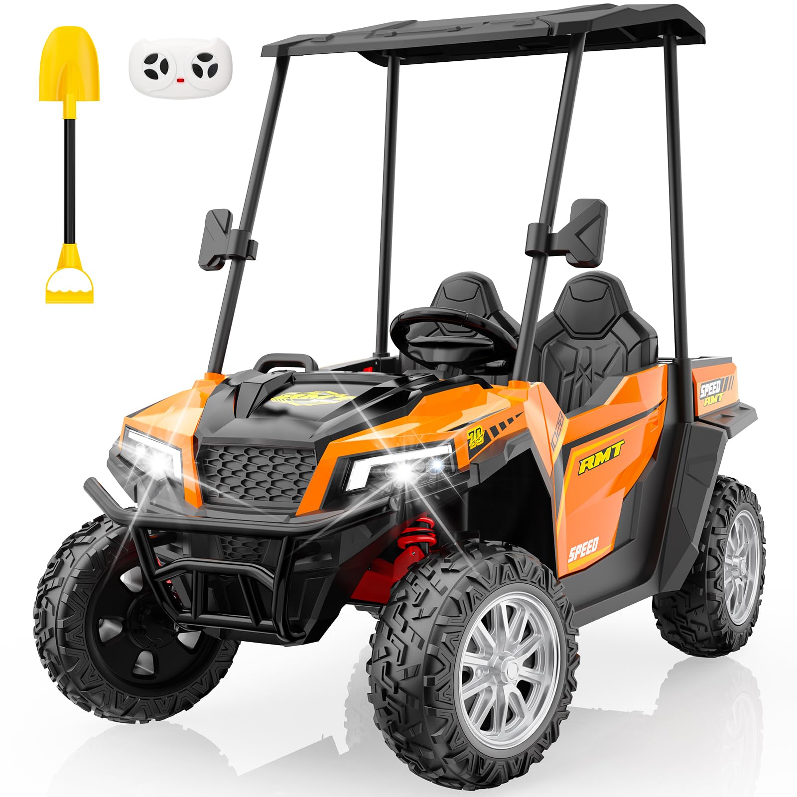 2 Seater Ride on Dump Truck, 24V Ride on Big Toy with Dump Bed for Kids, 800W Electric Vehicle with Music Player, Shovel, LED Li