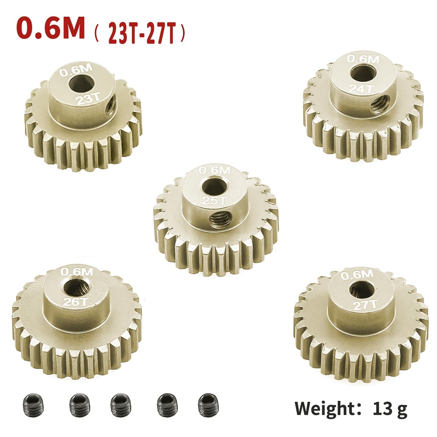 M0.6 Pinion Gear Set 3.175Mm 23T 24T 25T 26T 27T 5Pcs 7075 Aluminum Alloy Metal Pinion Motor Gear For 1/10 Rc Car Brushed Brushl