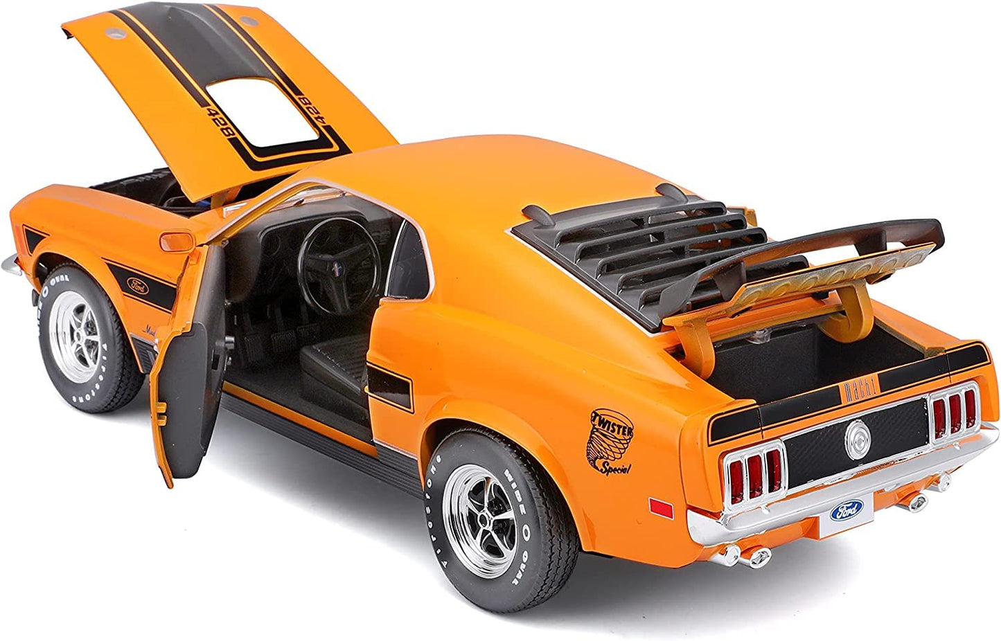 Maisto - 1/18 Scale Model Compatible With Ford Compatible With Mustang Mach-1 1970 Die-Cast Sports Car Scale Model (Orange)  mature-themed