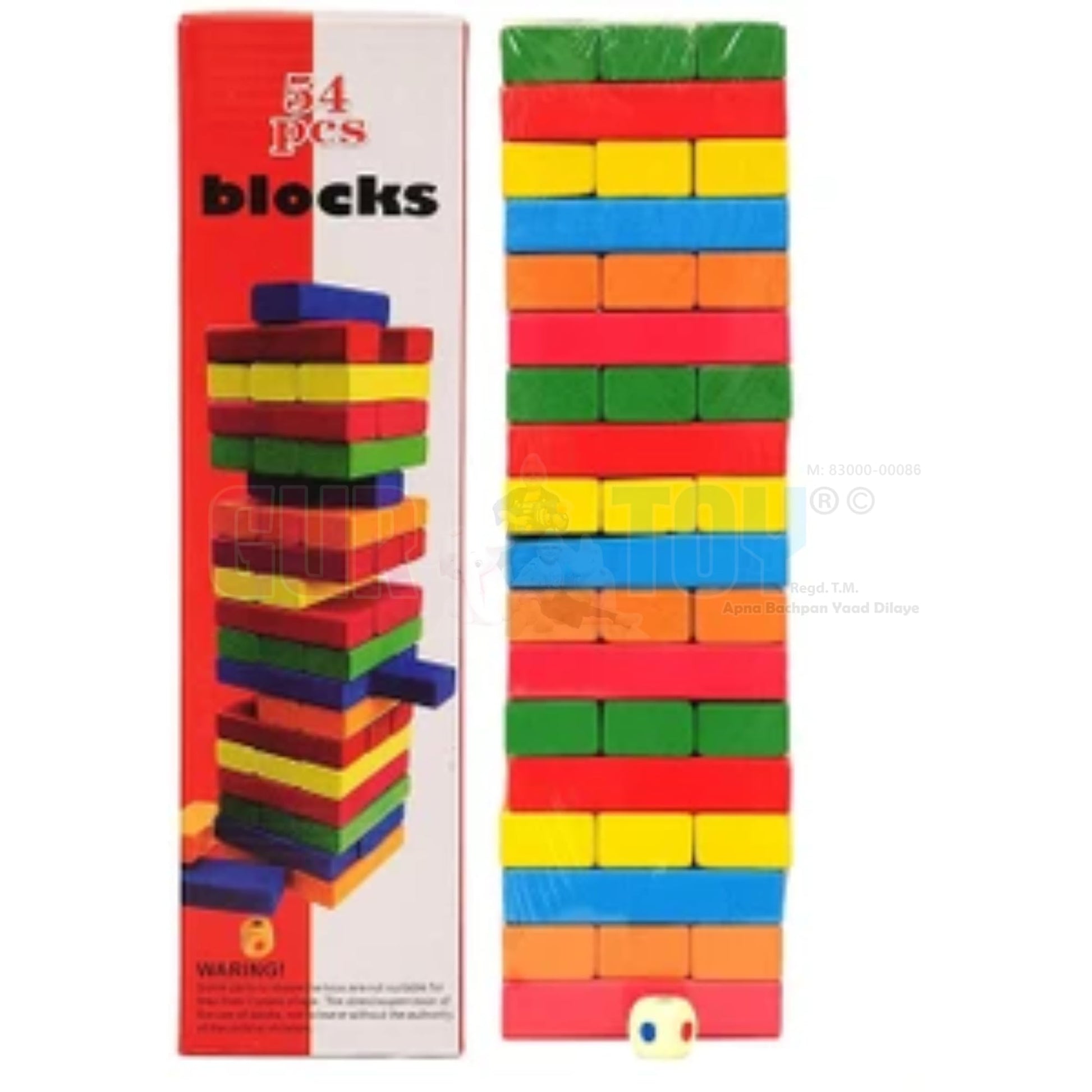 Gurtoy 54 Pcs Wooden Stacking Blocks Game For Kids  Colorful Tumbling Tower, Balancing Block Set With Dice, Educational Skill B