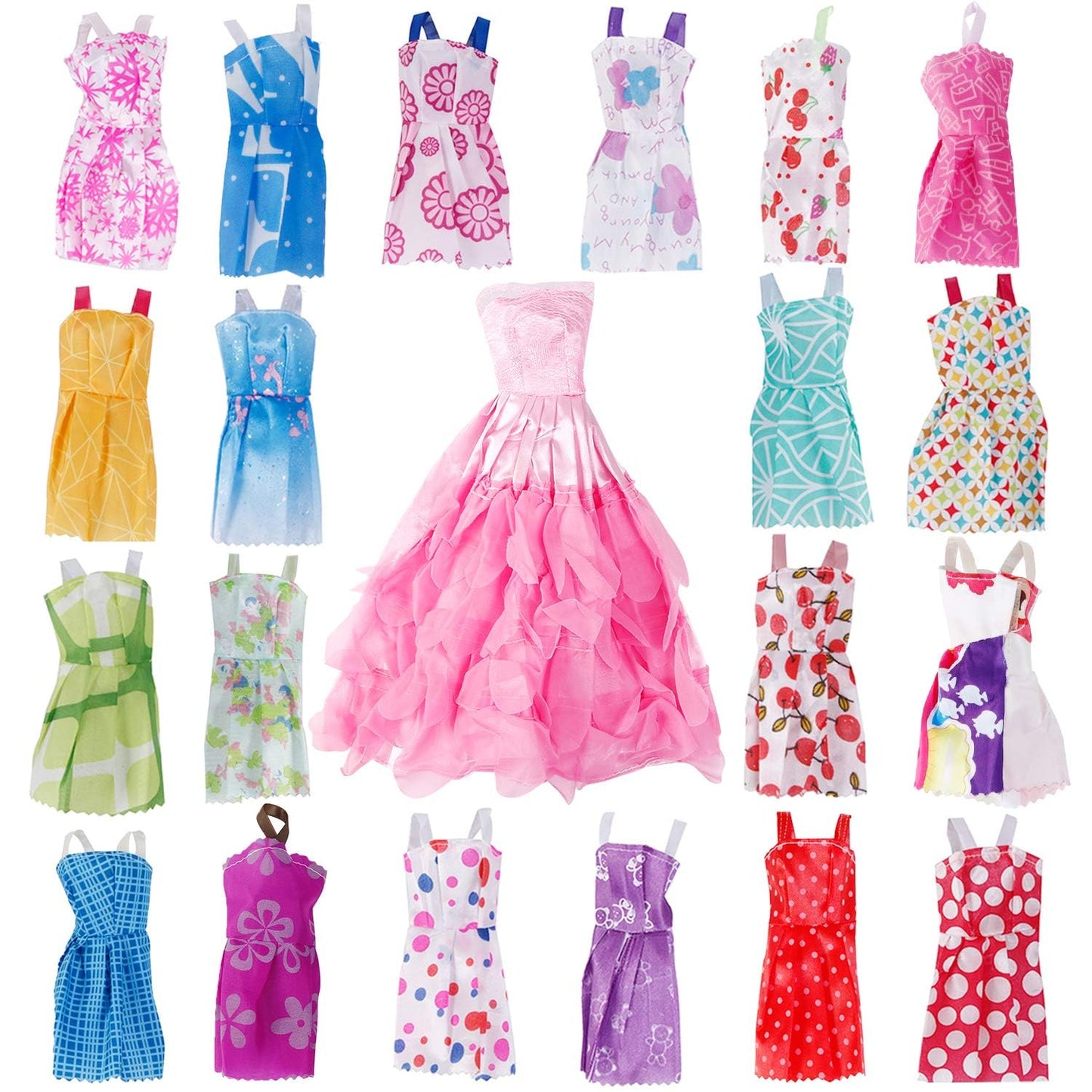 Janyun Dolls Accessories,114Pcs Doll Clothes Party Gown Outfits Set For Doll And Girl Dolls Dresses Accessories Shoes Bags Necklace Mirror Hanger Tableware Stocking Stuffers