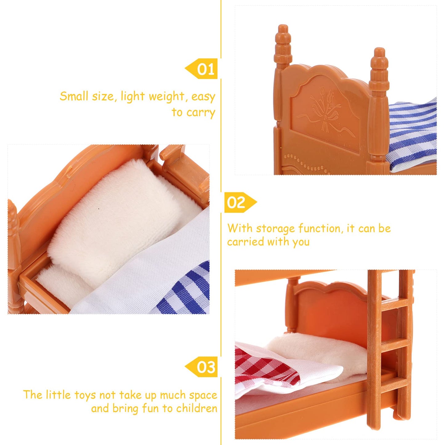 Veemoon 2 Packs Dollhouse Mini Bed Miniatures Bunk Bed Decoration Small Dollhouse Double Stackable Bunks Miniatures Furniture Accessories DIY Doll House Room Decor