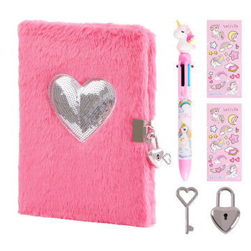 Prinbarbee Heart Diary For Girls With Lock And Keys, Cute Plush Diary Secret Diary, Writing Journal Lined Pages Notebook Sequine