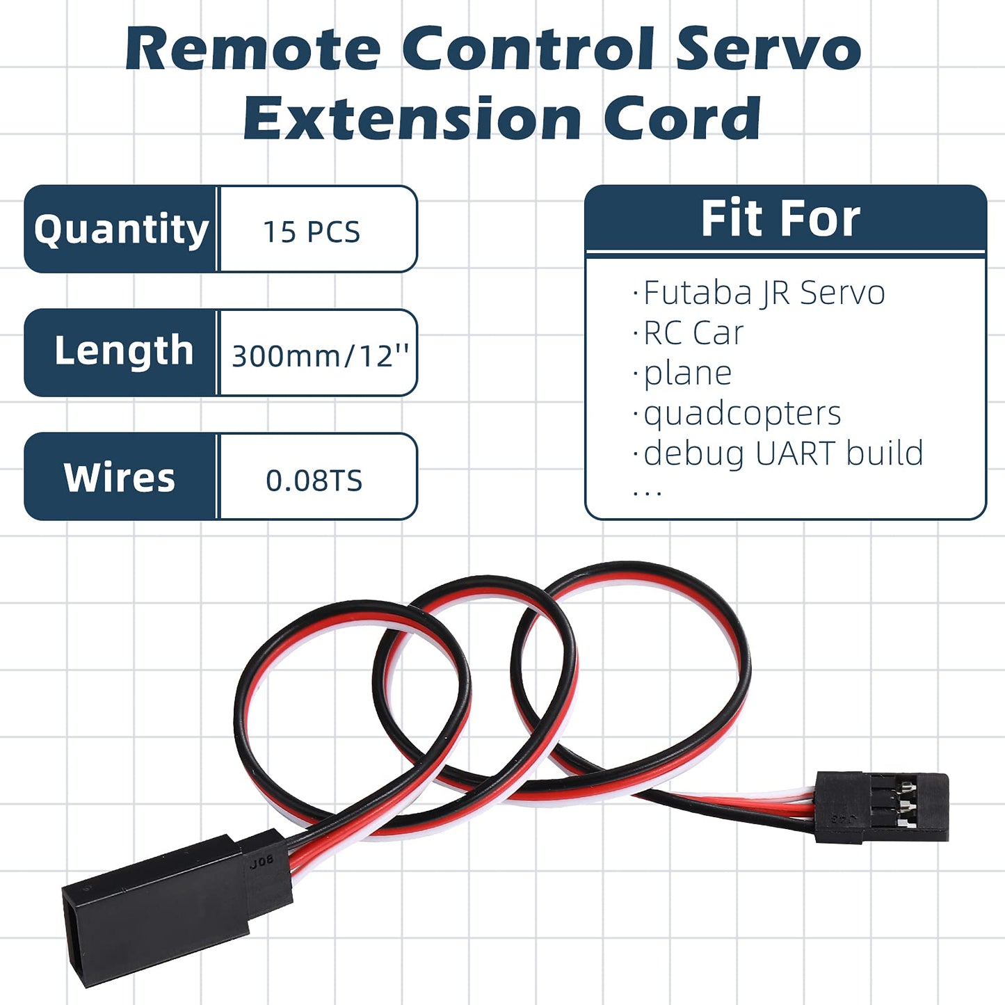 Frienda 15 Pieces Servo Extension Cables Servo Extension Cord Male to Female RC Wire Cable Compatible with RC JR Futaba Car Airp