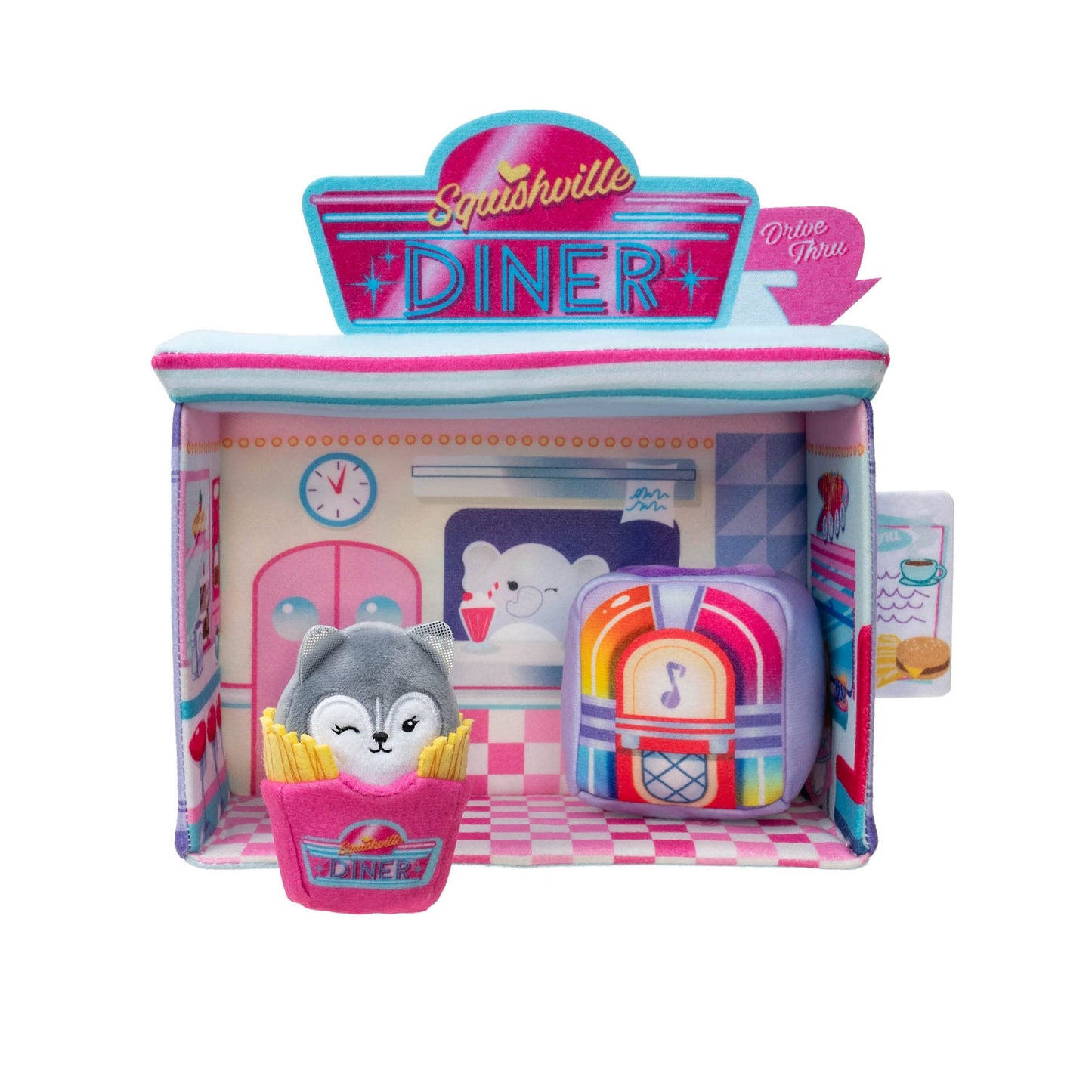 Squishville By Original Squishmallows Darling Diner Playset - Includes 2-Inch Heidi The Husky Plush, Jukebox, French Fries, And Diner Playscene - Toys For Kids