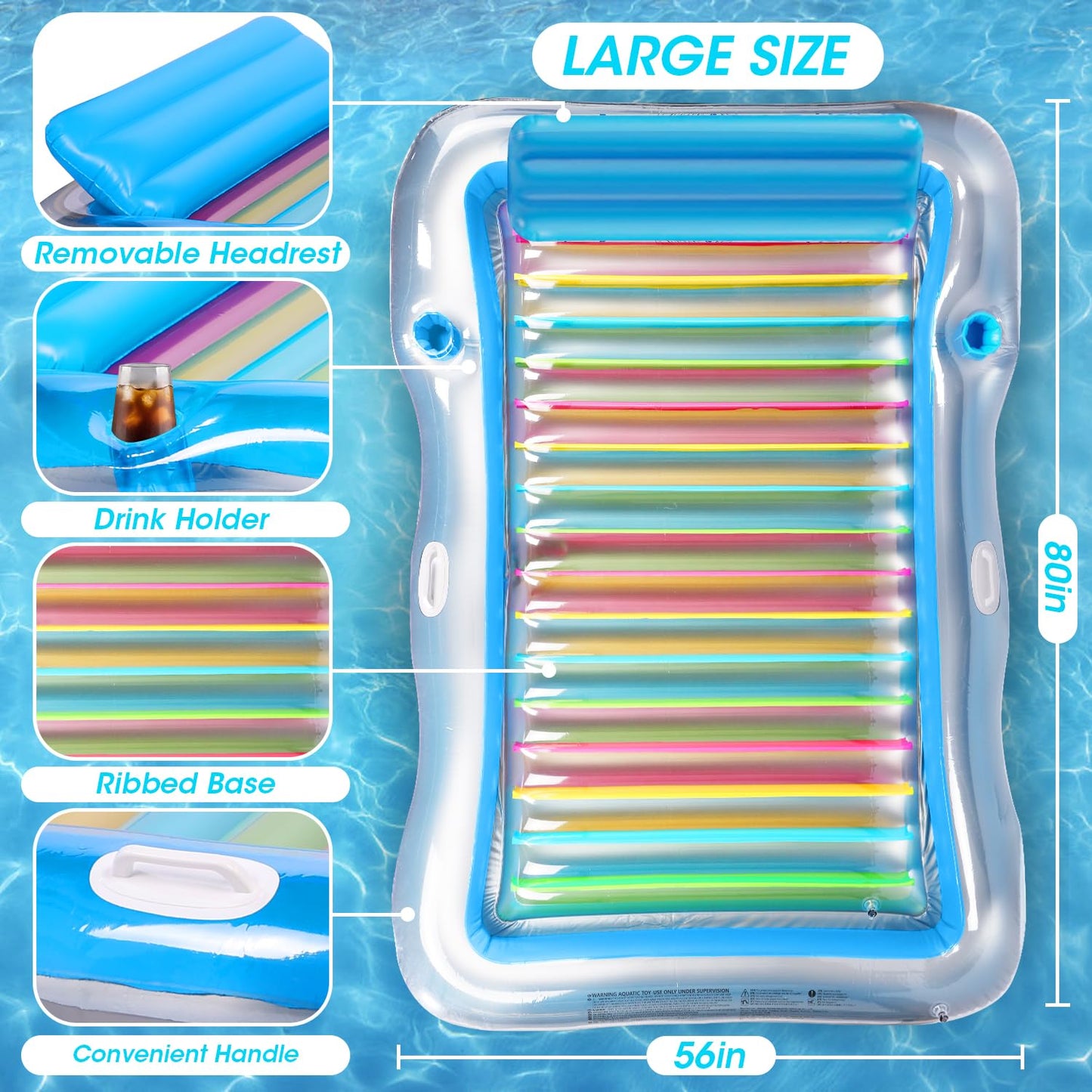 Inflatable Tanning Pool Lounger Float Adults, Baiai Large Pool Floaties Rafts For Adults With Headrest Drink Holder Sun Tanning