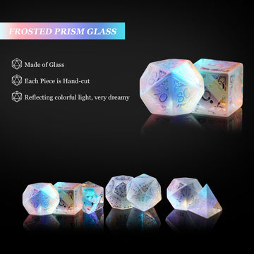 UDIXI Prism Glass DND Dice Set, 7PCS Frosted Glass Dice Rainbow Glass D and D Dice for Dungeons and Dragons Table Games D&D (San