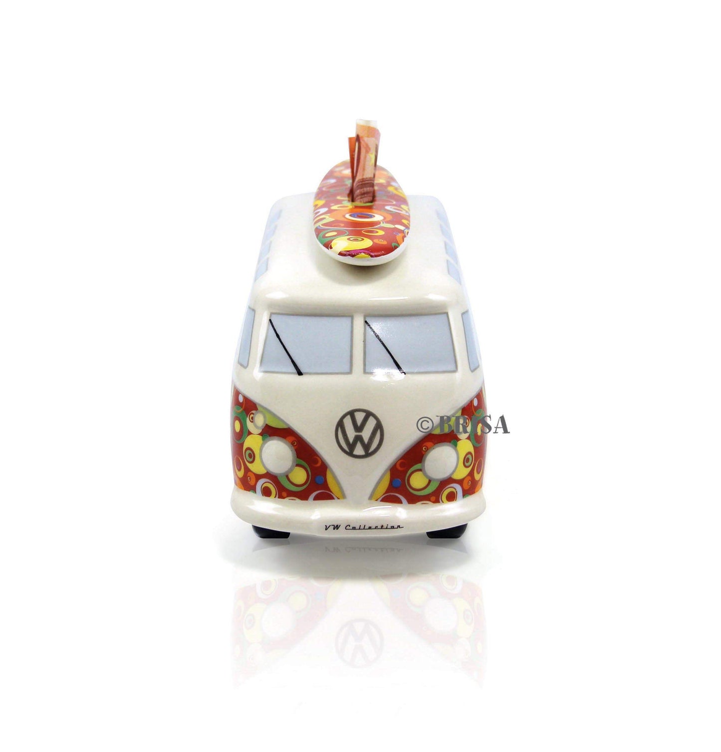 Brisa Vw Collection - Volkswagen Savings Bank Piggy Bank Money Coin Box With Surfboard In T1 Bus Samba Design (Classic Bus/Red)