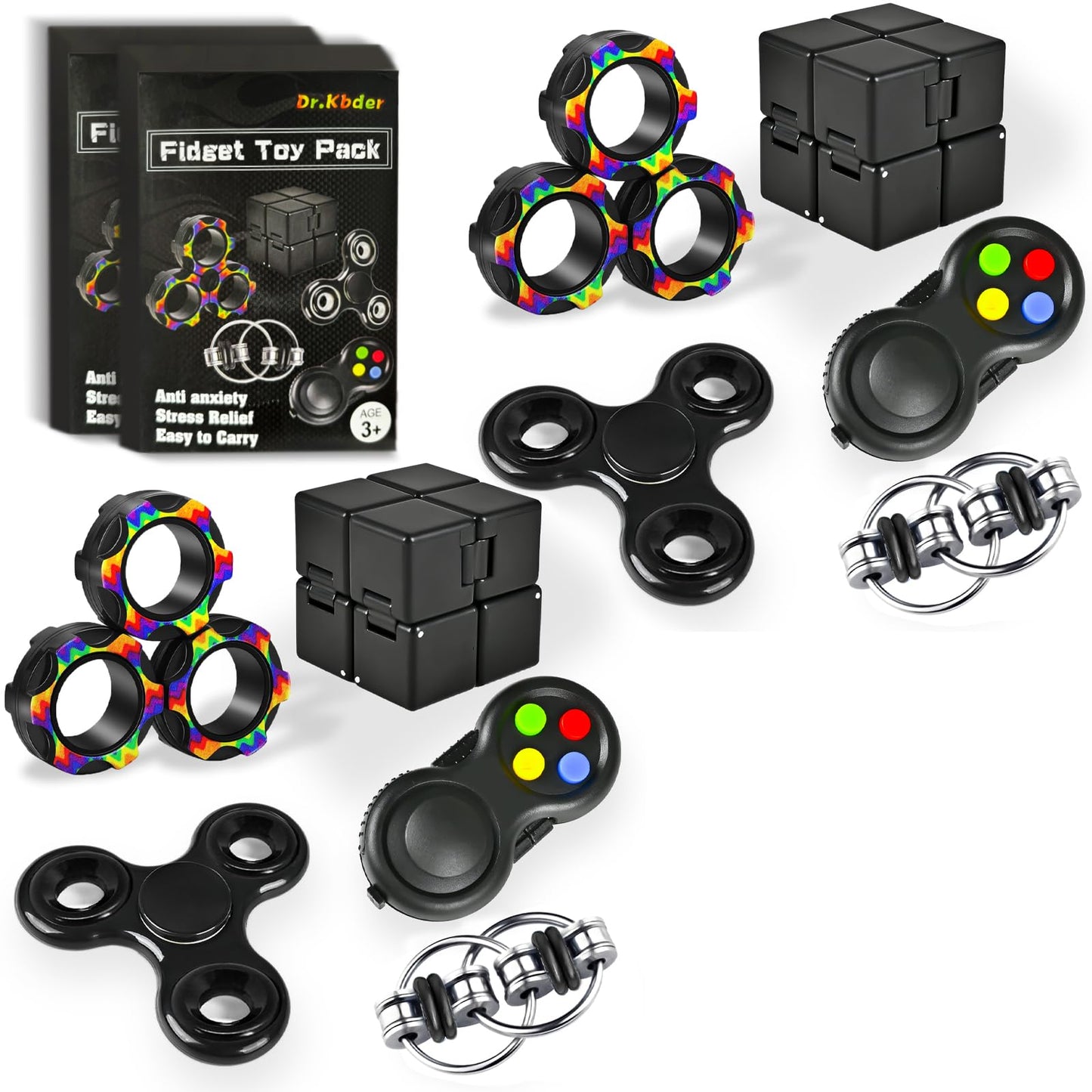 5Pcs Fidget Toys Adults Set Easter Basket Gift For Teen Autism Sensory Pack With Figette Cube Magnetic Rings Pad Adhd Stress Relief For Kids Teen, Cool Gadget Desk Spinner Christmas Stocking Stuffer