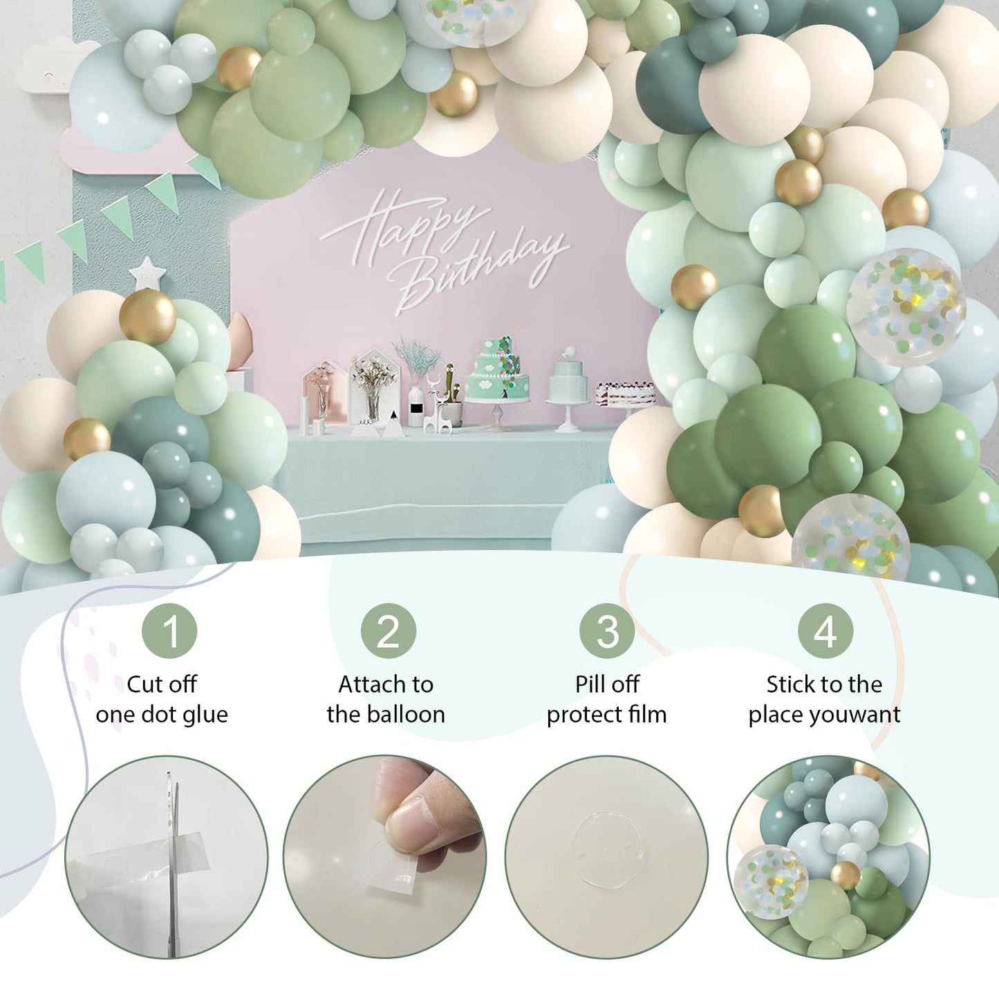Ilafm 150Pcs Dusty Blue Green Balloon Garland Arch Kit, Ash Mist Green Haze Fog Blue Sand White Gold Balloons For Baby Shower Ju