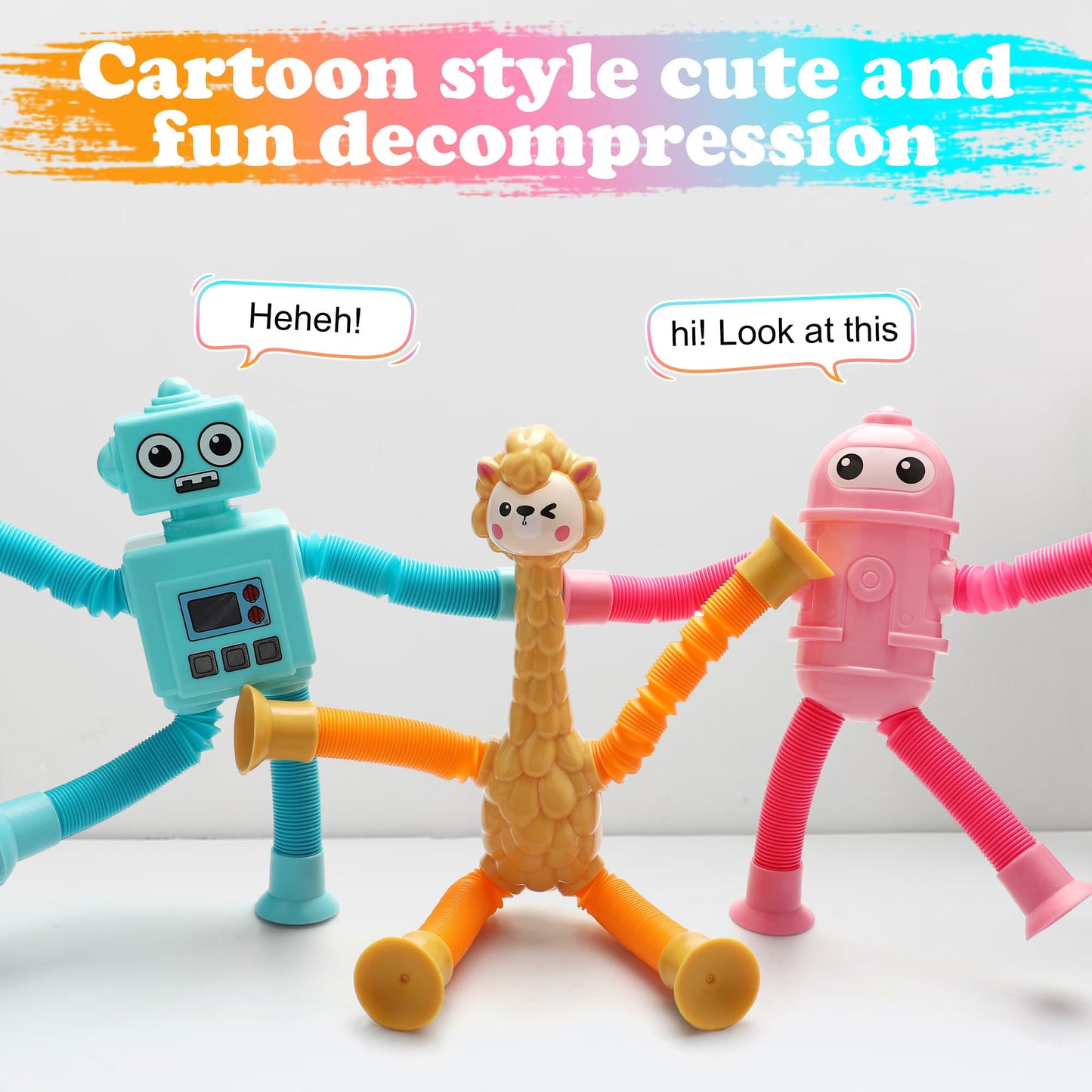 SUKIPIN Pop Tube Giraffe, 4 Pack Telescopic Suction Cup Giraffe Toy, Stretchy Giraffe Suction Toy, Pop Tube Fidget Toys (4 Pack)