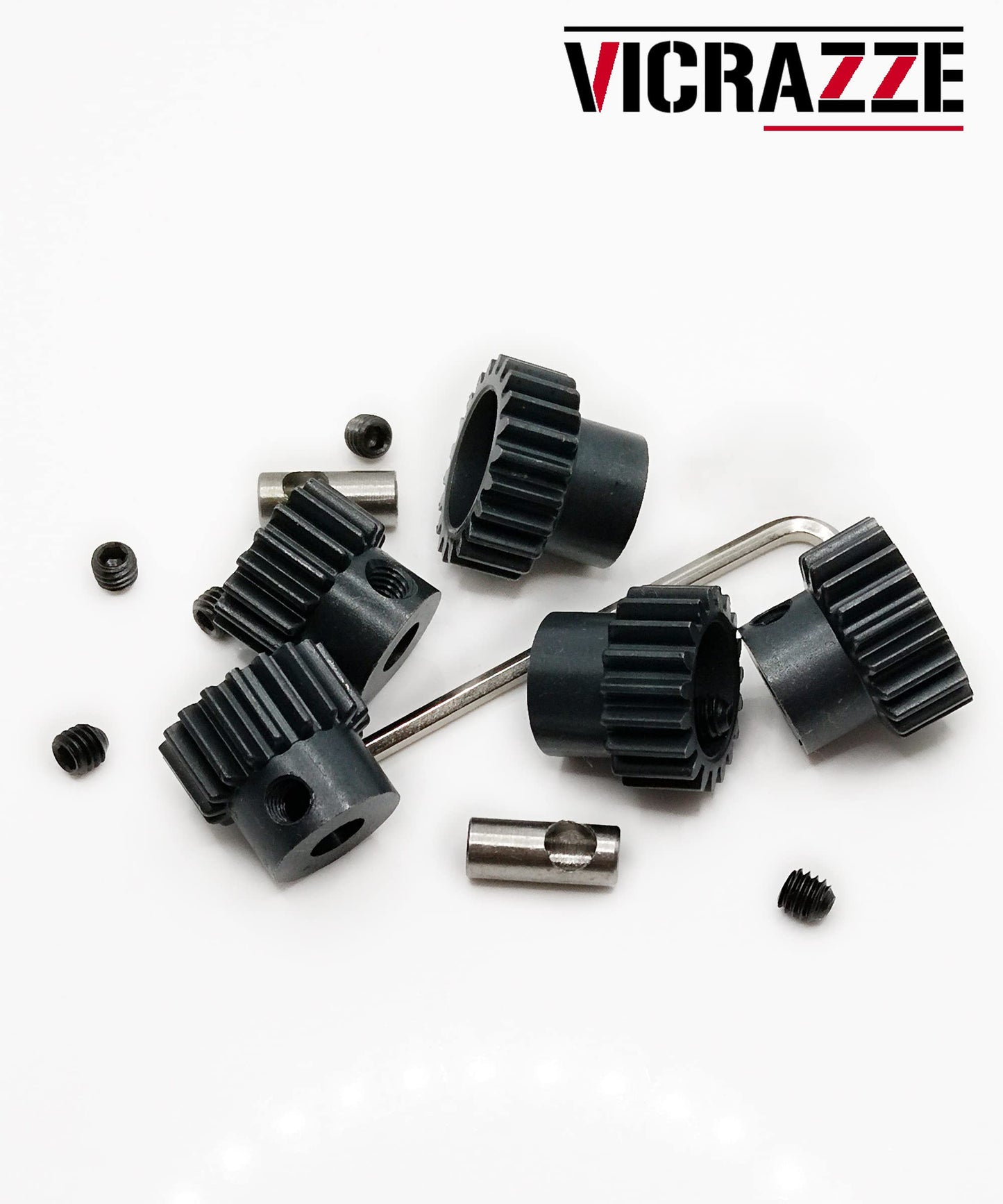 VICRAZZE 32p 5mm Pinion Gear Set 17T 18T 19T 20T 21T with 1/8 inch(3.175mm) Coupler and hex Key for 0.8 Metric Pitch RC Buggy Ca