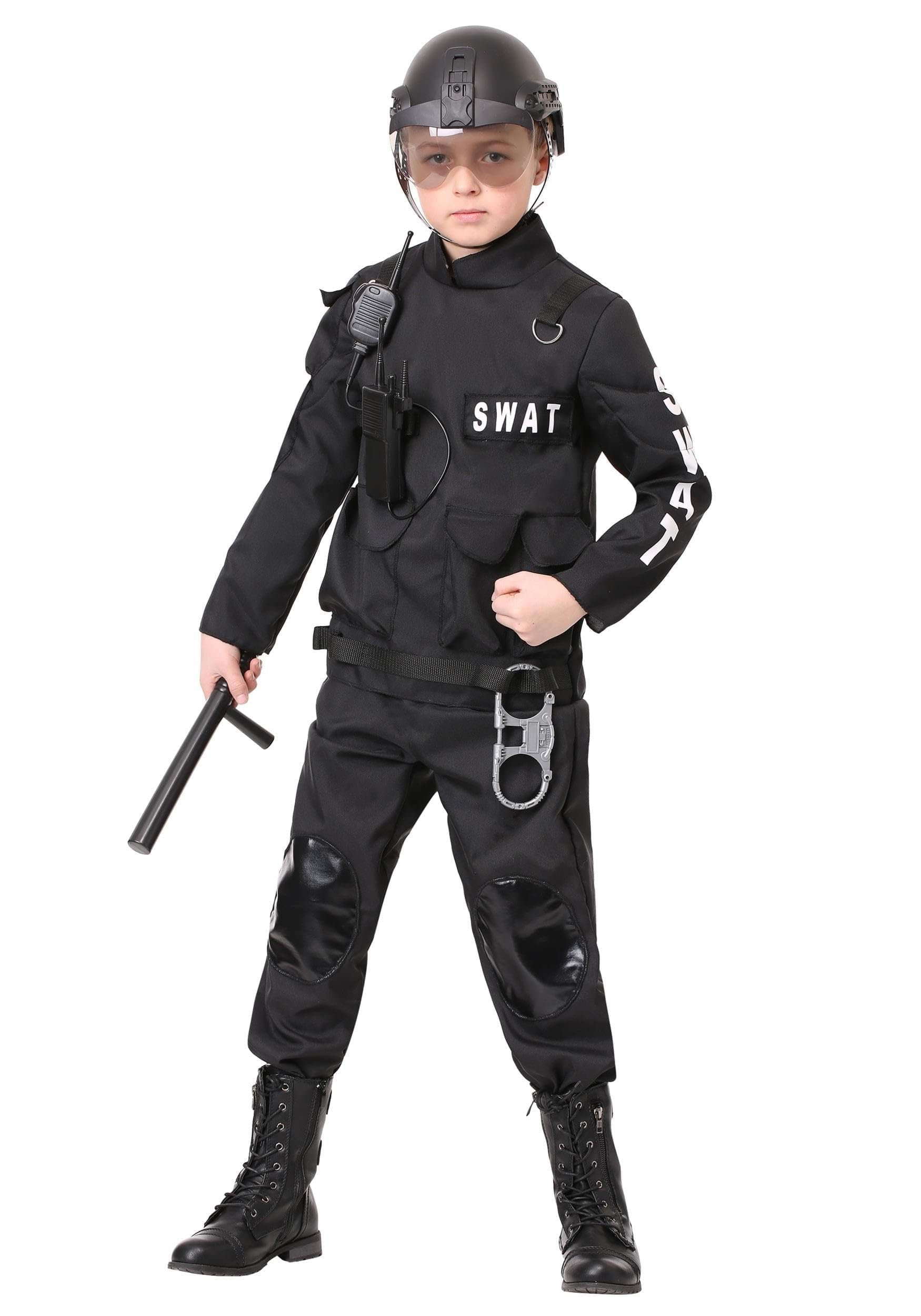 Fun Costumes Kids Swat Commander Costume Swat Team Costume For Boys, Black, X-Small