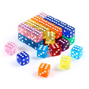 Yinsun 40 Pieces 16mm Dice Set 6-Side Standard Game Dice Set for Board Game, Teaching Math - Square Corners, 8 Translucent Color