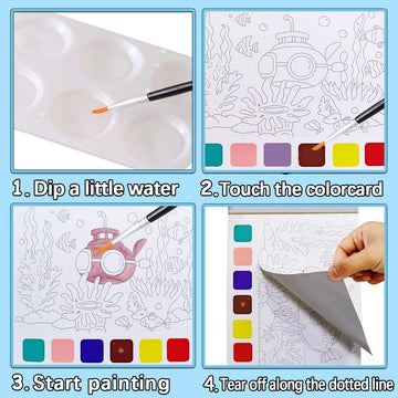 Junqiu Water Color Paint Sets For Kids, Paint With Water Books For Kids Ages 4-8, Pocket Watercolor Painting Book, Arts And Crafts Kit Easter Basket Stuffers For Girls Boys