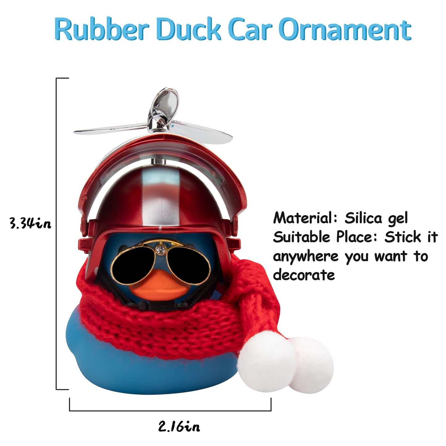 Wonuu Rubber Duck Toy Car Decoration Ornaments Dashboard Decorations Cool Glasses Duck with Propeller Helmet (Blue-Snowflake)